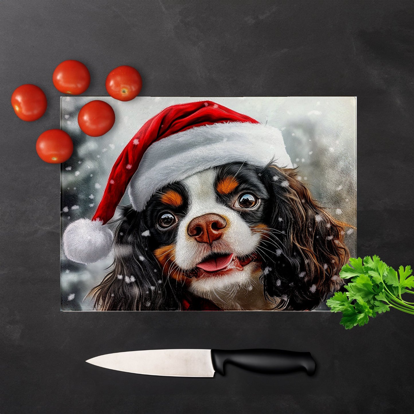 Christmas Cavalier King Charles Spaniel Glass Chopping Board
