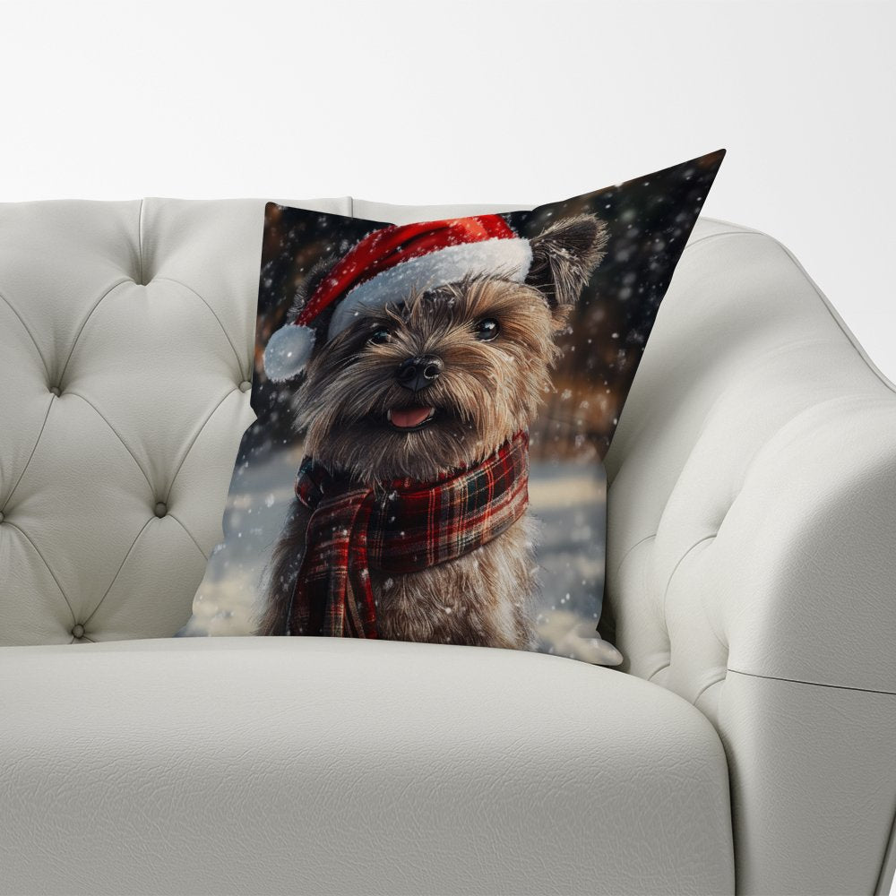 Snowy Christmas Cairn Terrier Cushion