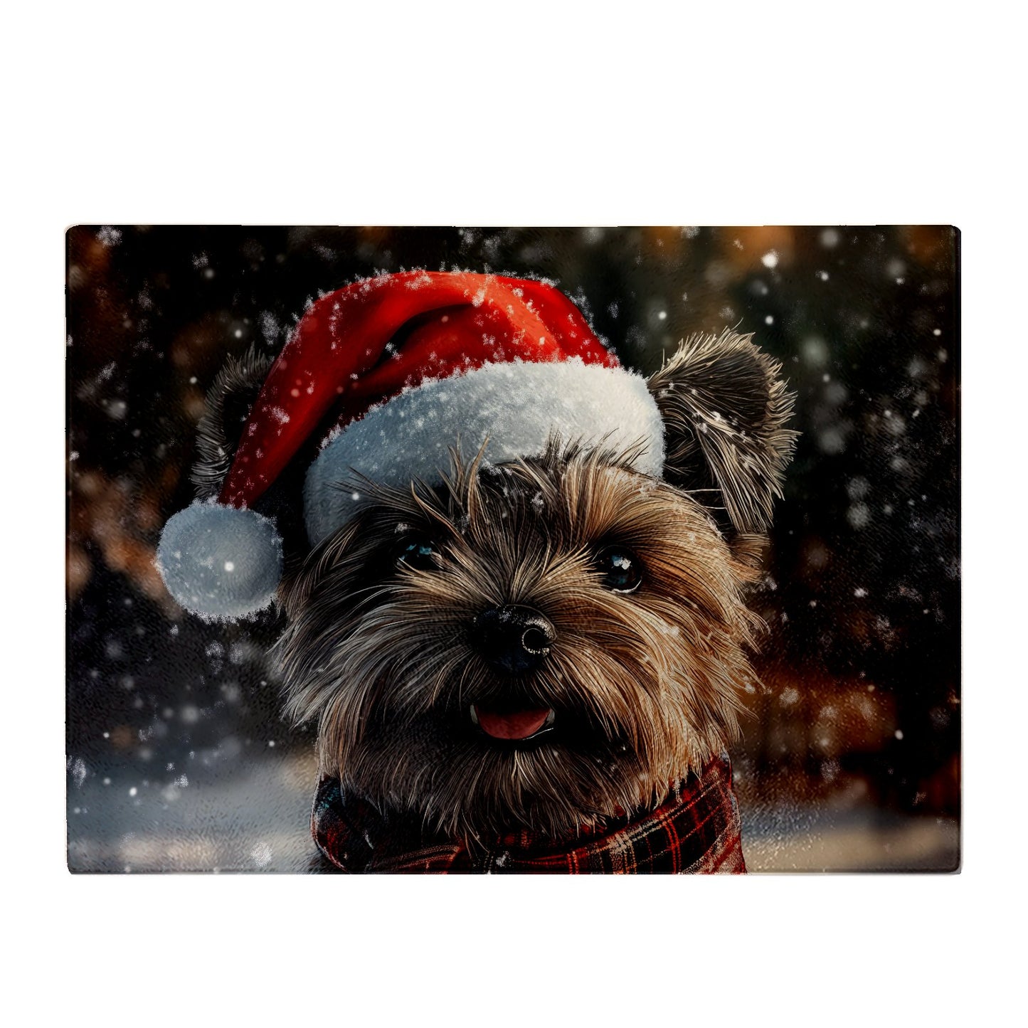 Snowy Christmas Cairn Terrier Glass Chopping Board