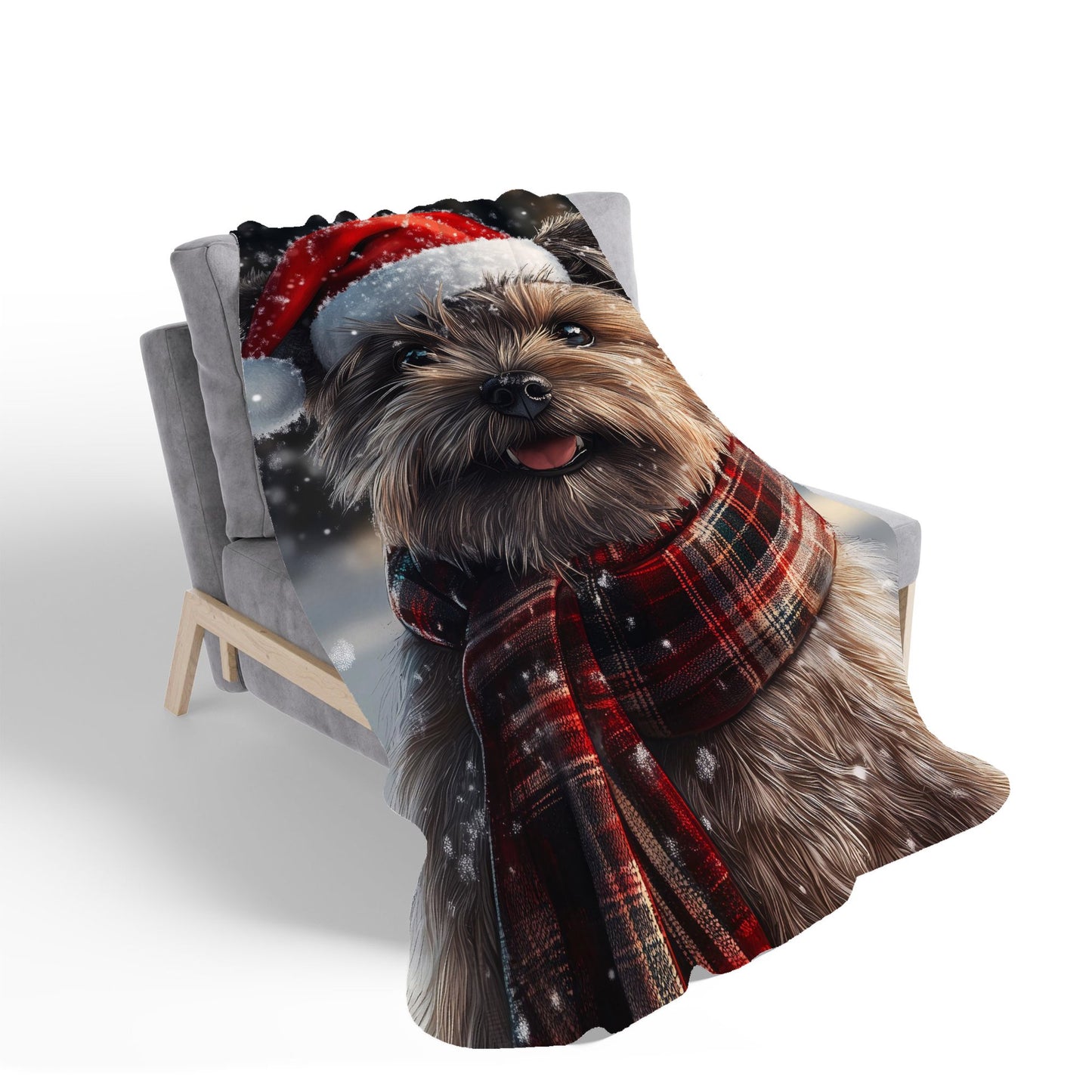 Snowy Christmas Cairn Terrier Sherpa Blanket