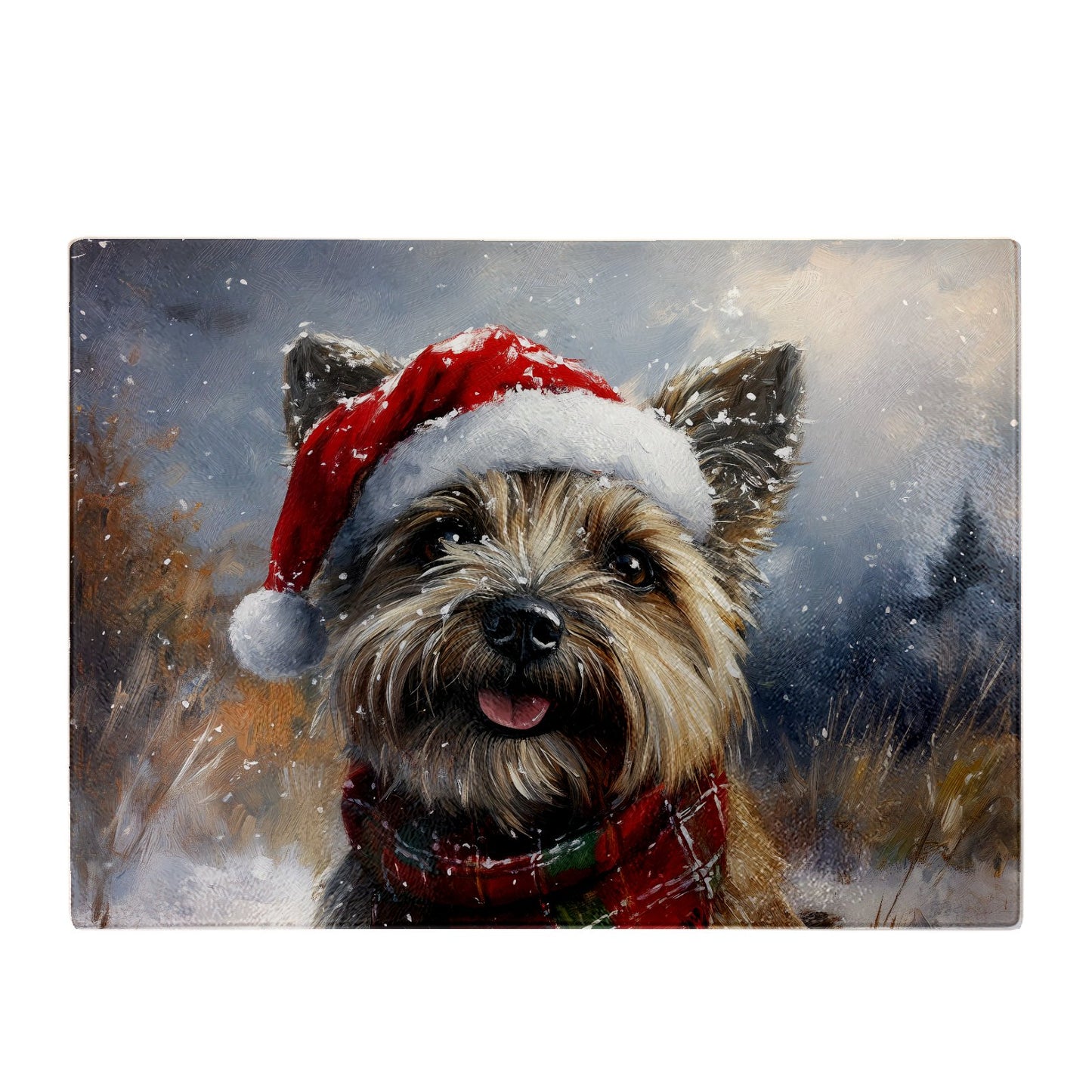 Christmas Cairn Terrier Glass Chopping Board