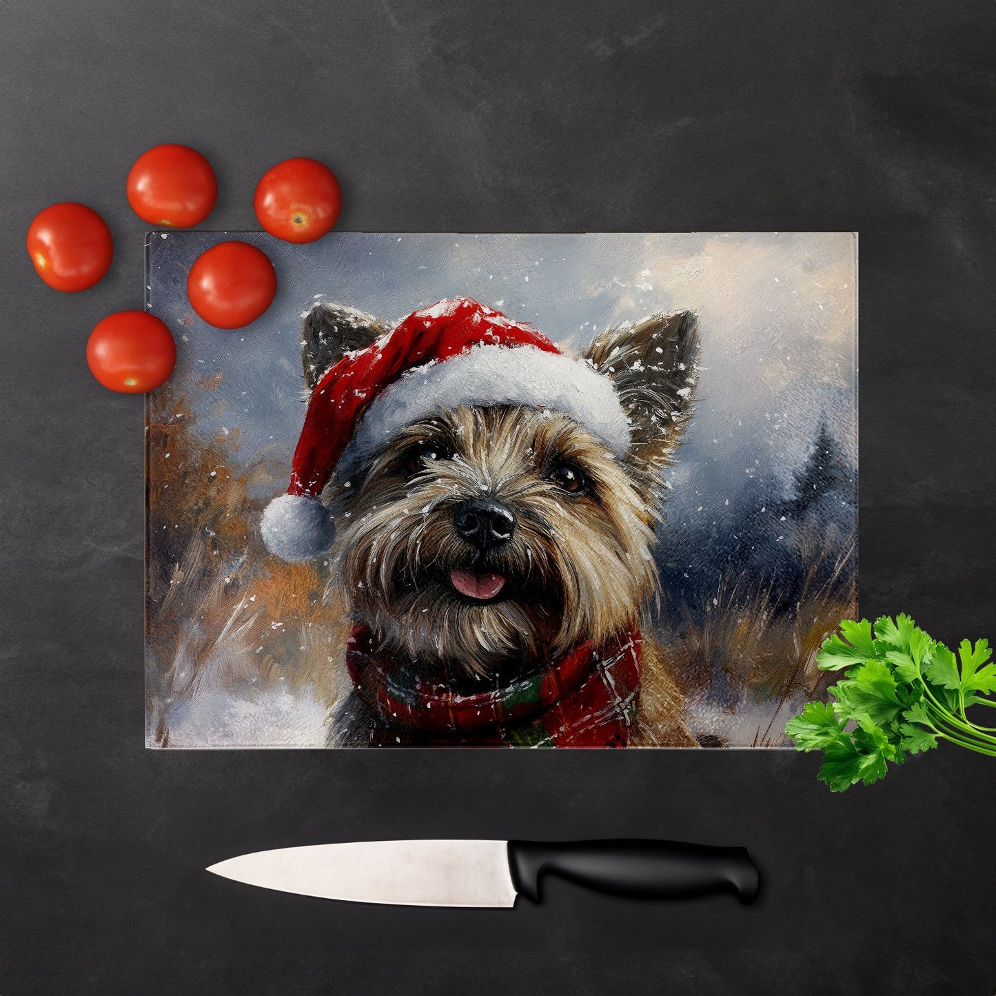 Christmas Cairn Terrier Glass Chopping Board