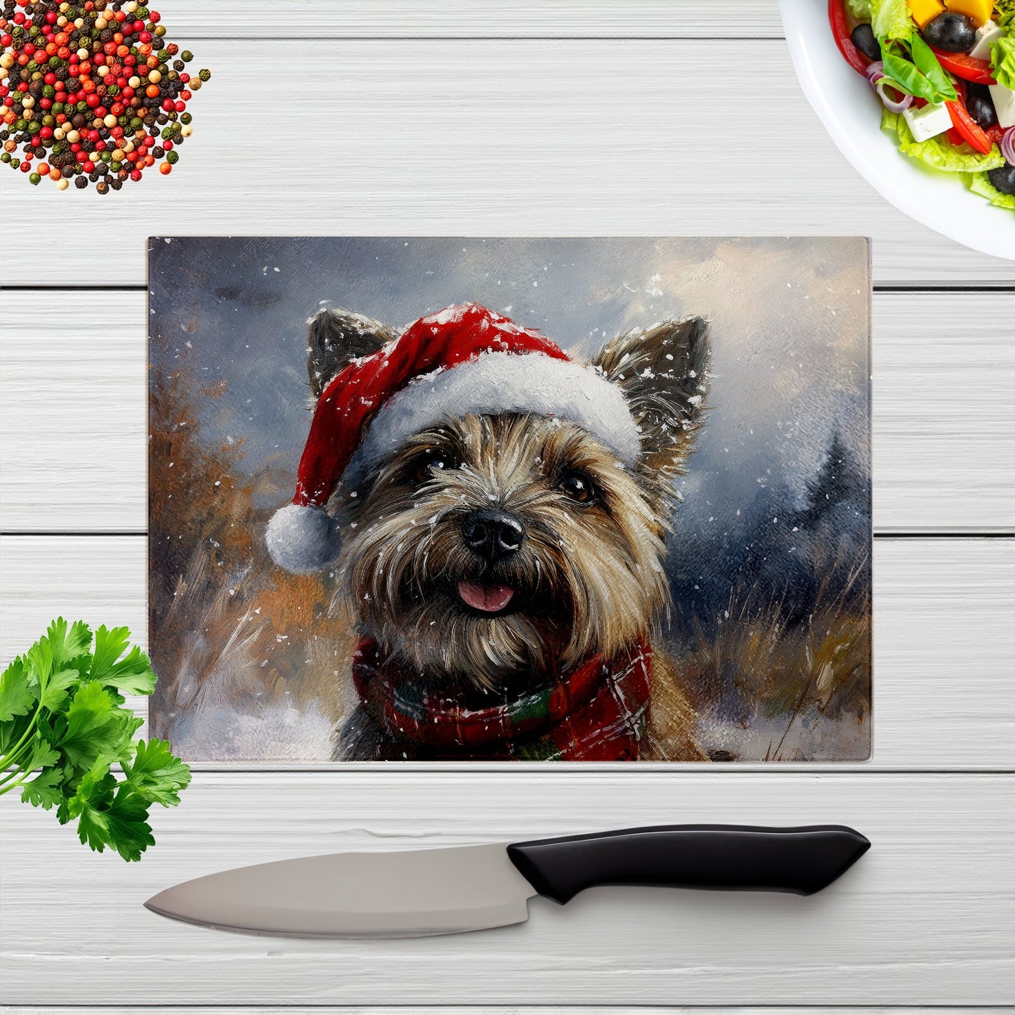 Christmas Cairn Terrier Glass Chopping Board