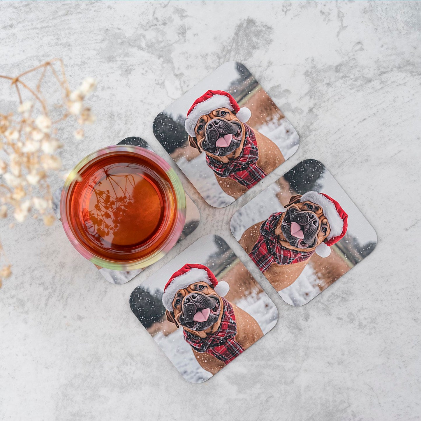Snowy Christmas Bullmastiff Coasters