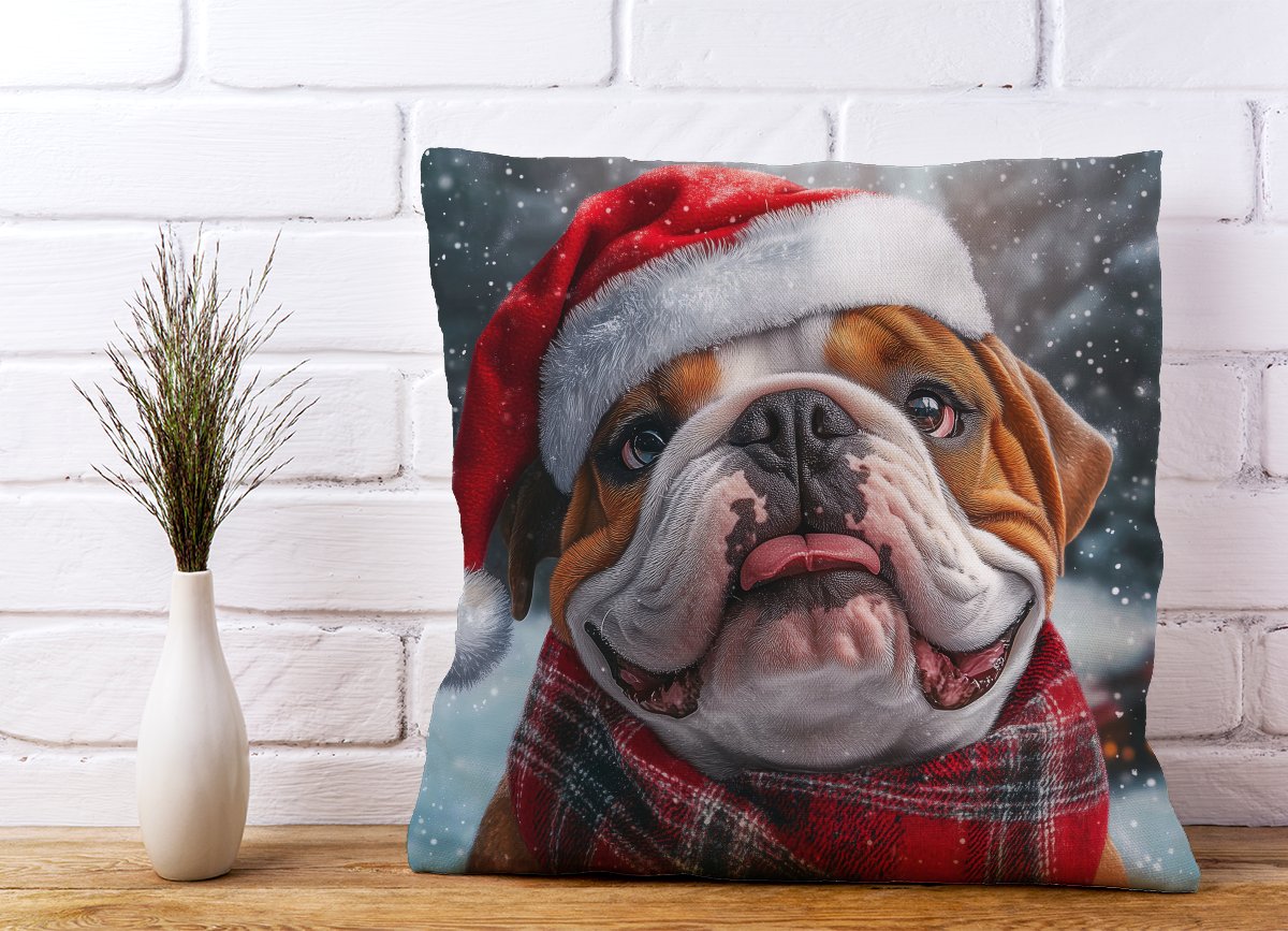 Snowy Christmas Bulldog Cushion