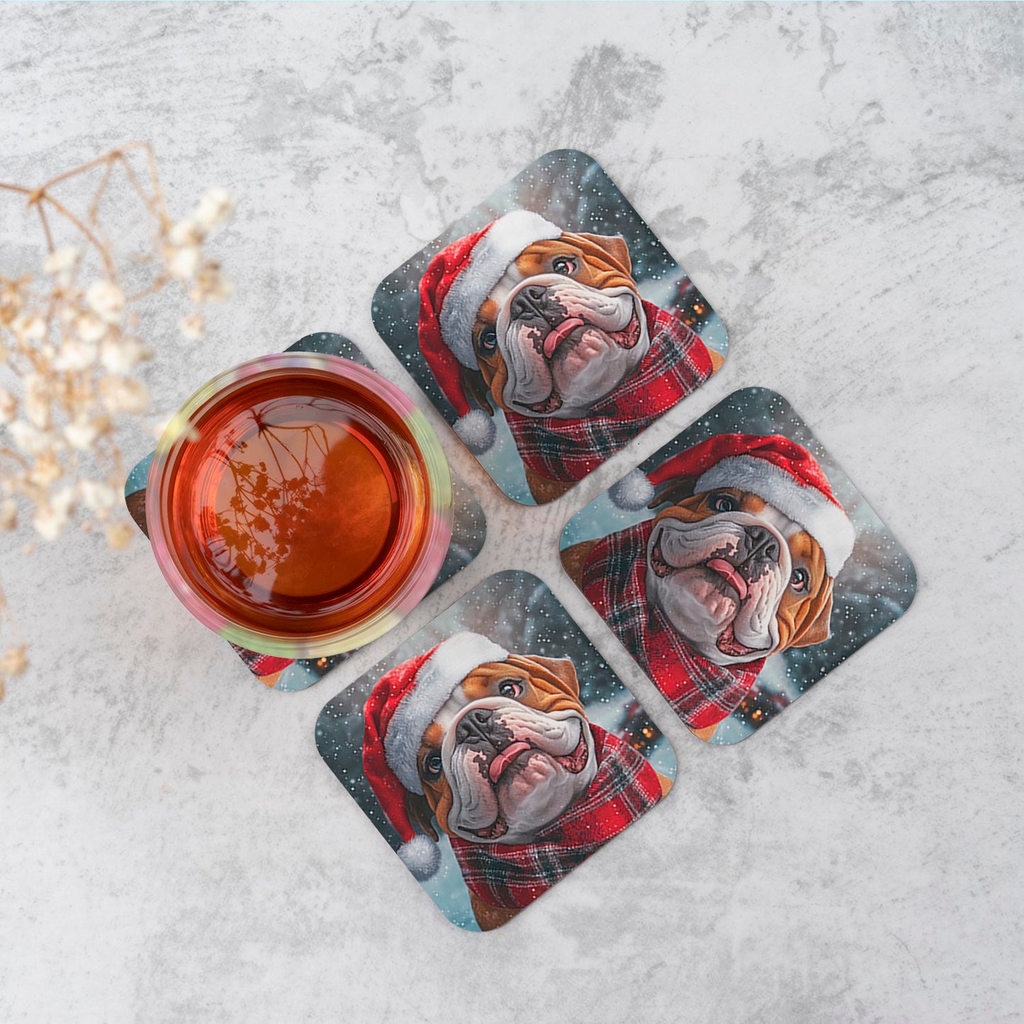 Snowy Christmas Bulldog Coasters