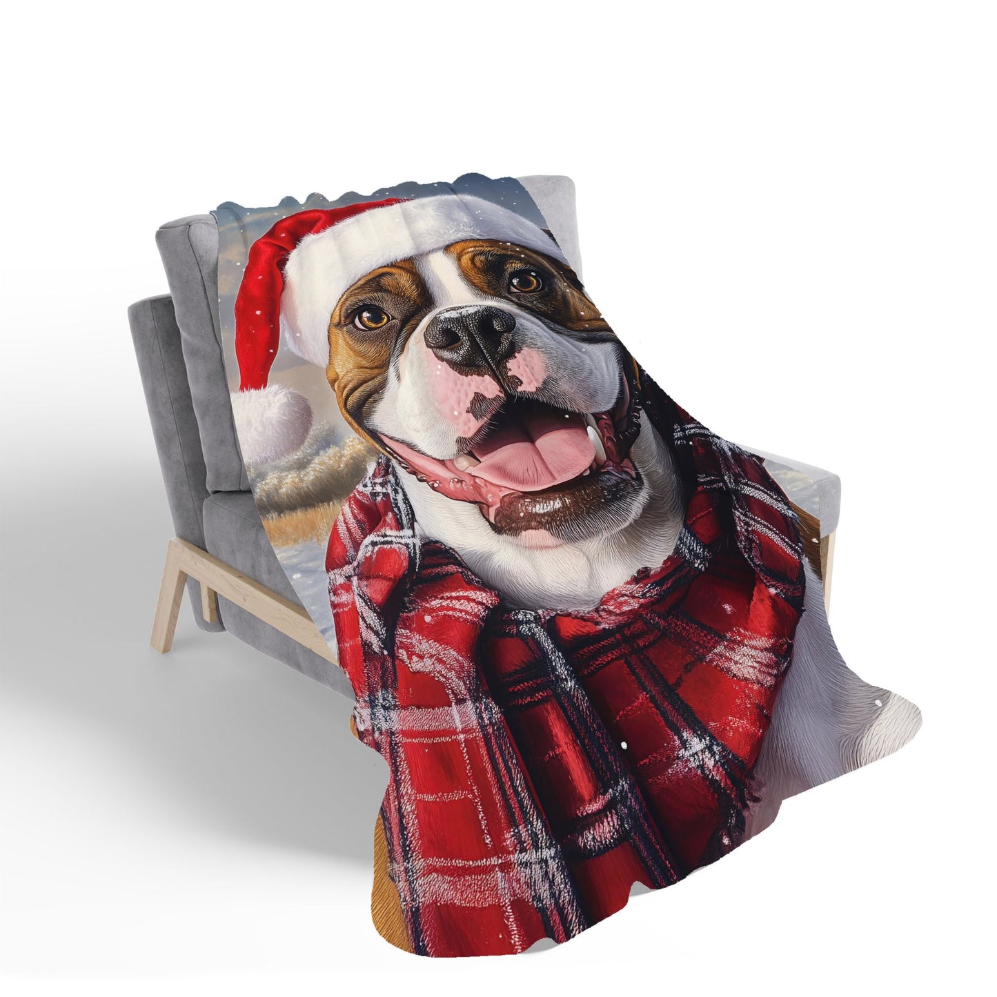 Snowy Christmas Boxer Dog Sherpa Blanket