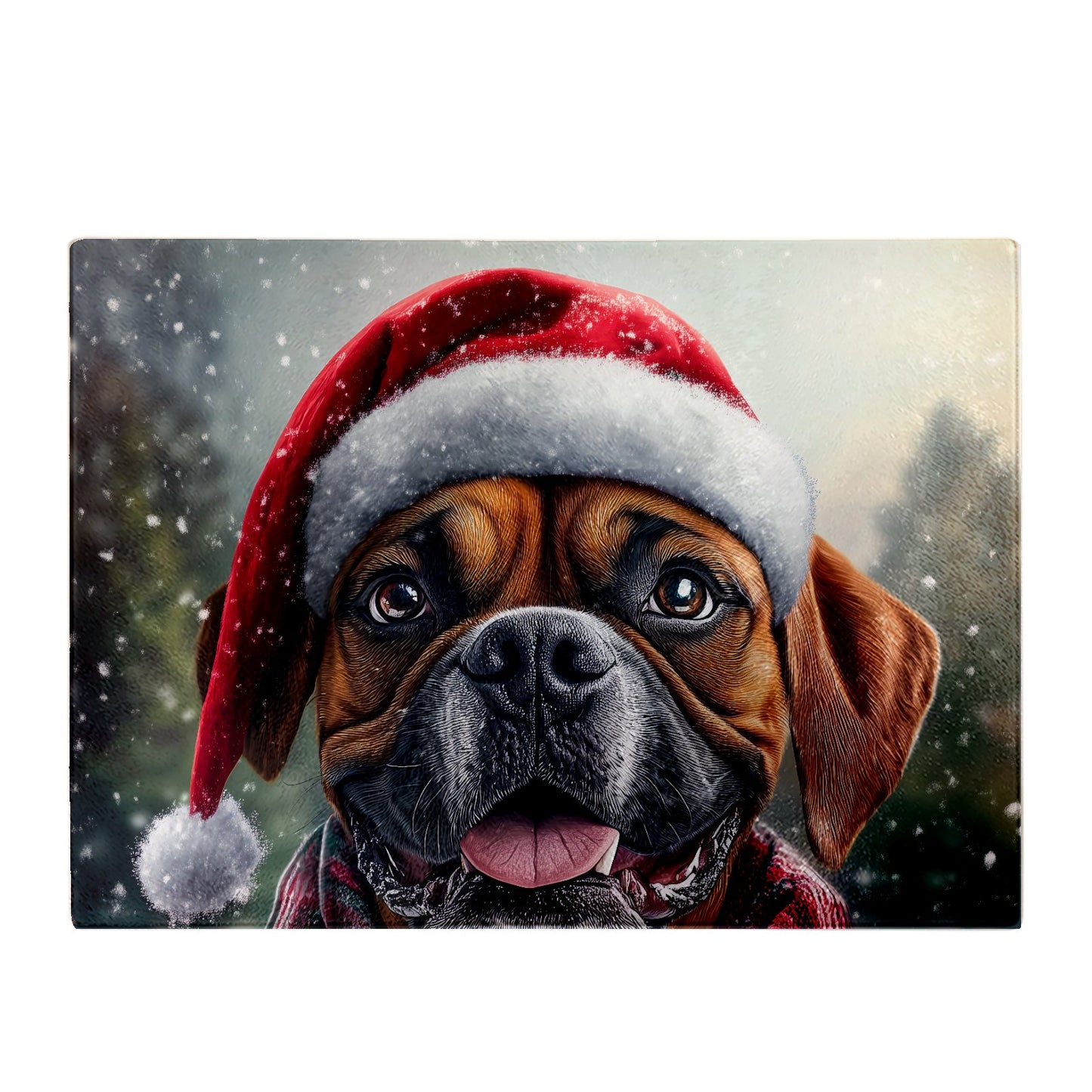 Christmas Boxer Dog Glass Chopping Board