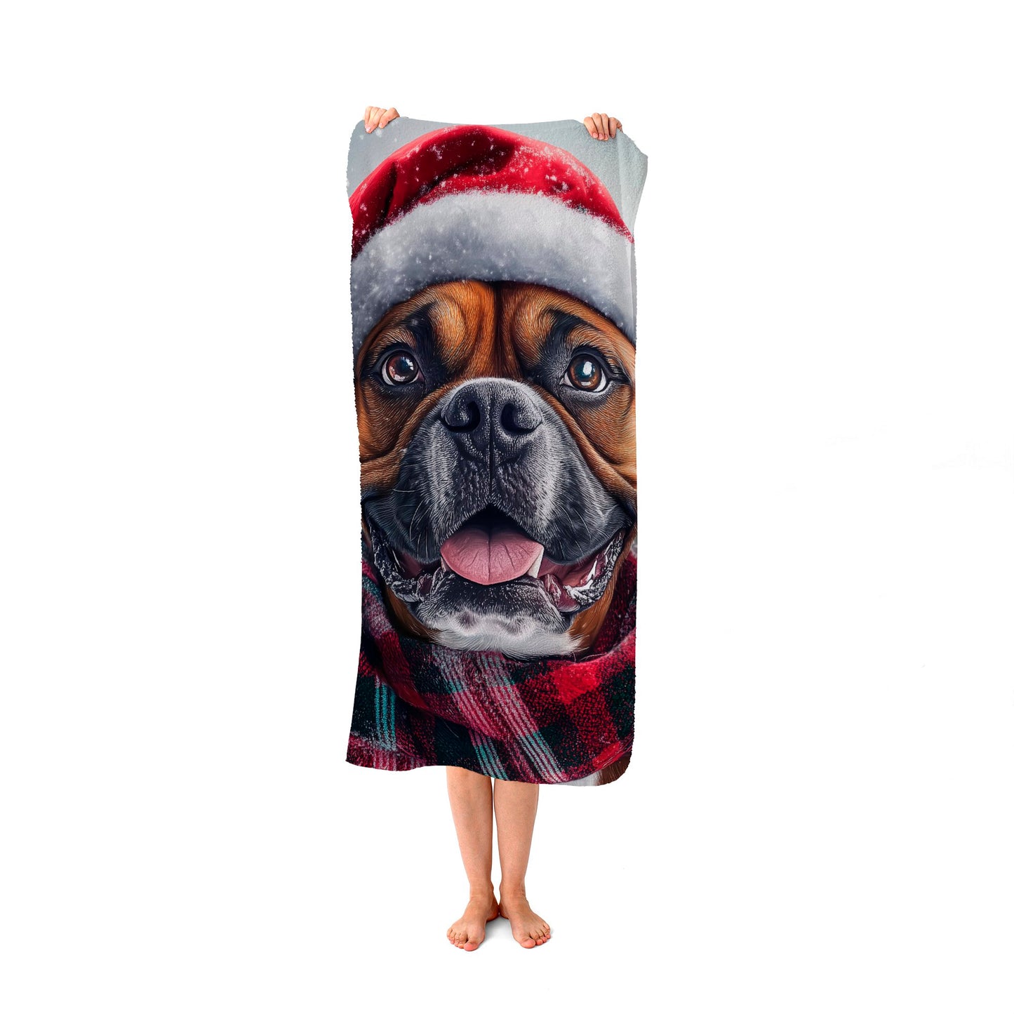 Christmas Boxer Dog Beach Towel