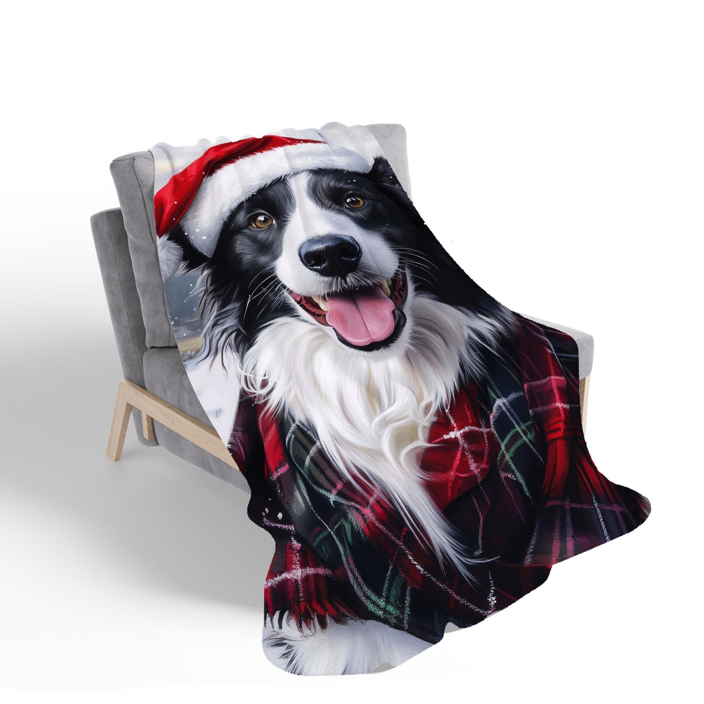 Christmas Border Collie Sherpa Blanket