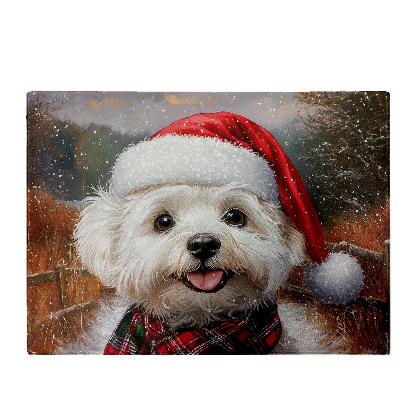 Snowy Christmas Bischon Frise Glass Chopping Board