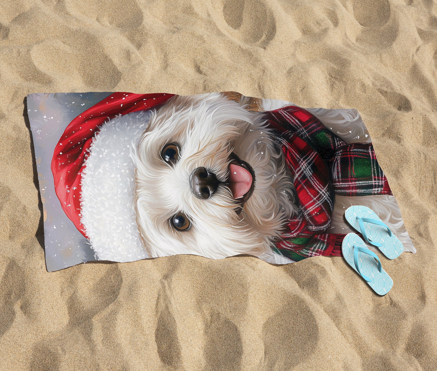 Snowy Christmas Bischon Frise Beach Towel