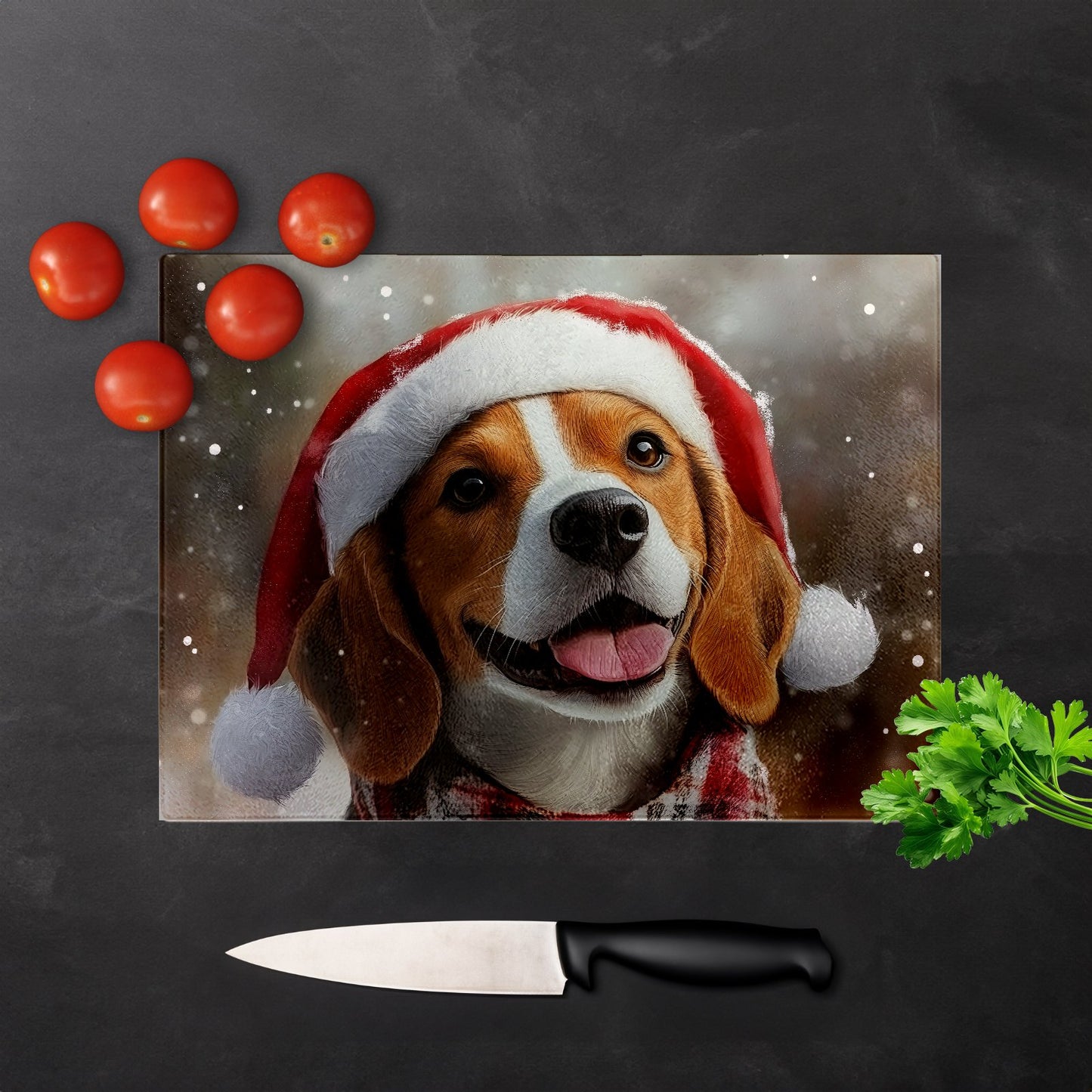 Christmas Beagle Glass Chopping Board