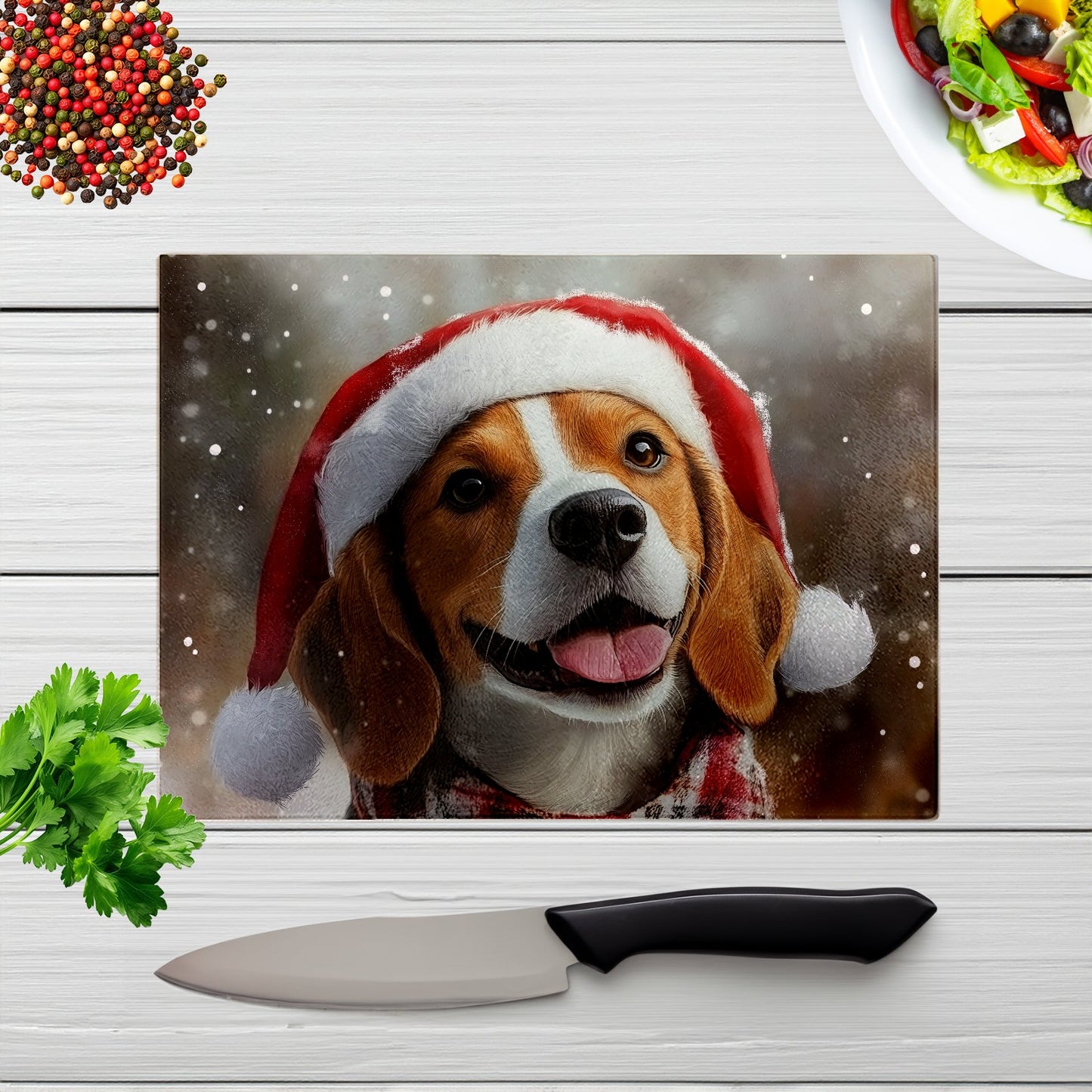 Christmas Beagle Glass Chopping Board