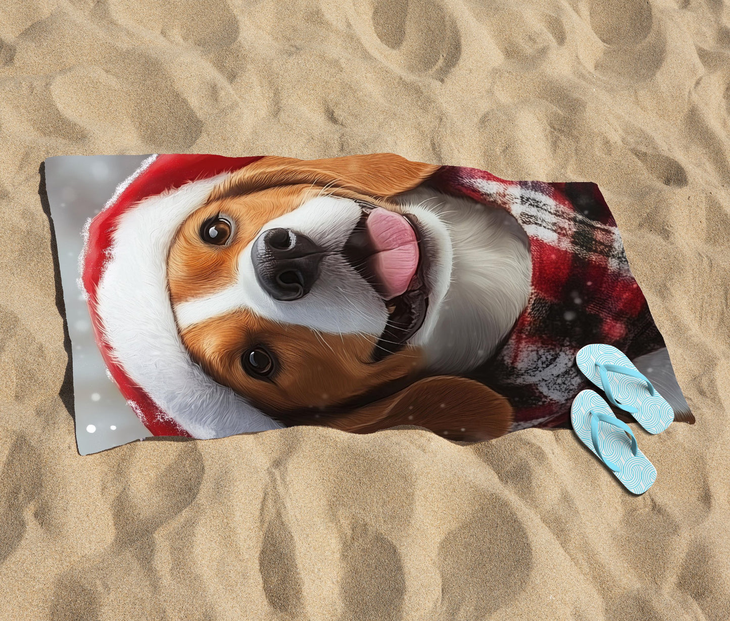 Christmas Beagle Beach Towel