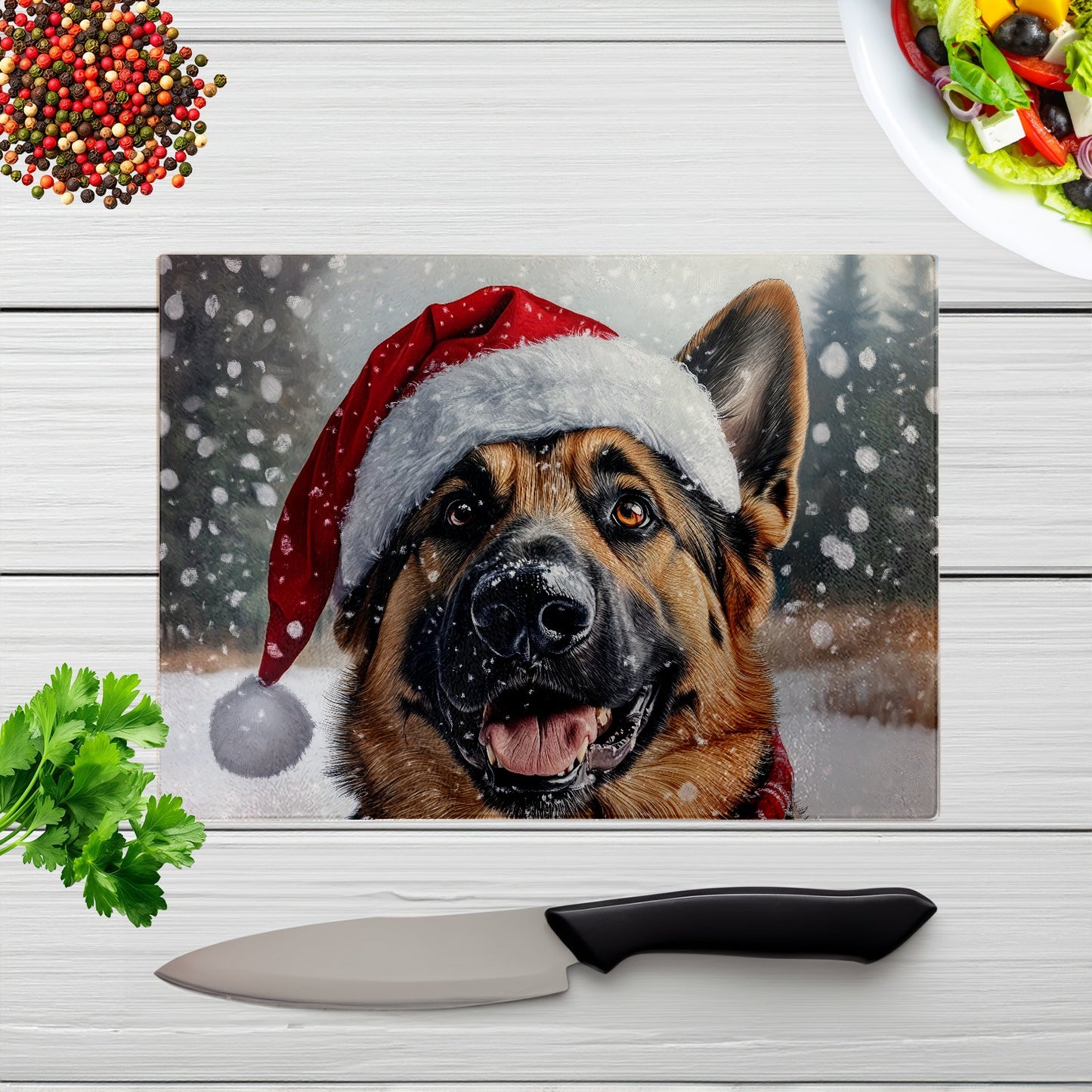 Christmas Alsatian Glass Chopping Board