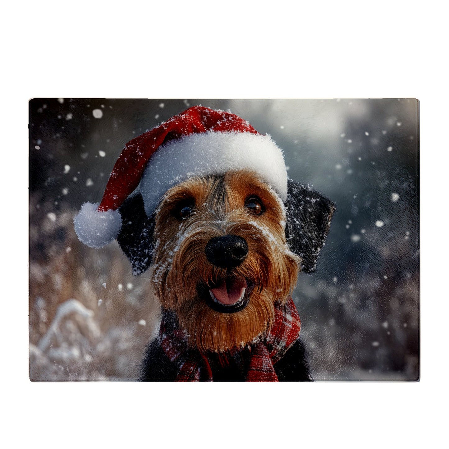 Christmas Airedale Terrier Glass Chopping Board