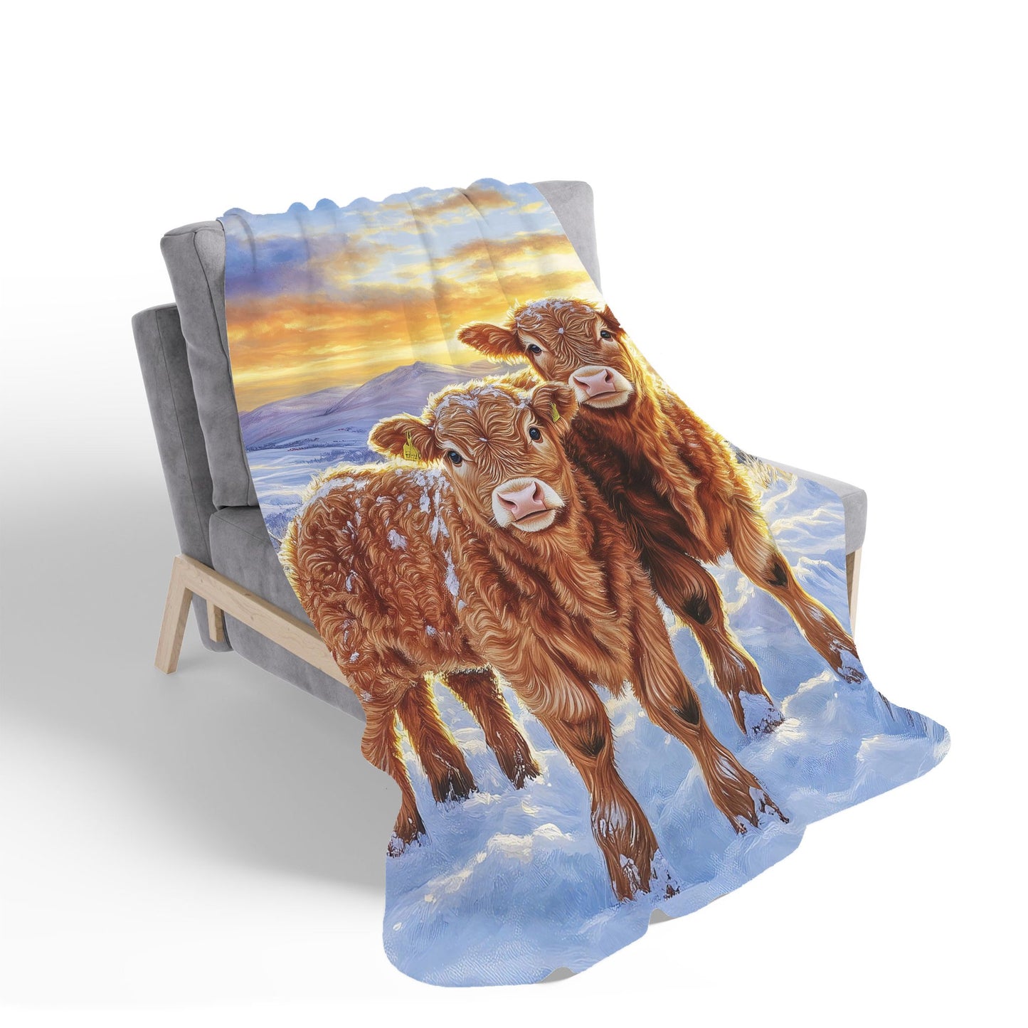 Snowy Baby Highland Cows Sherpa Blanket