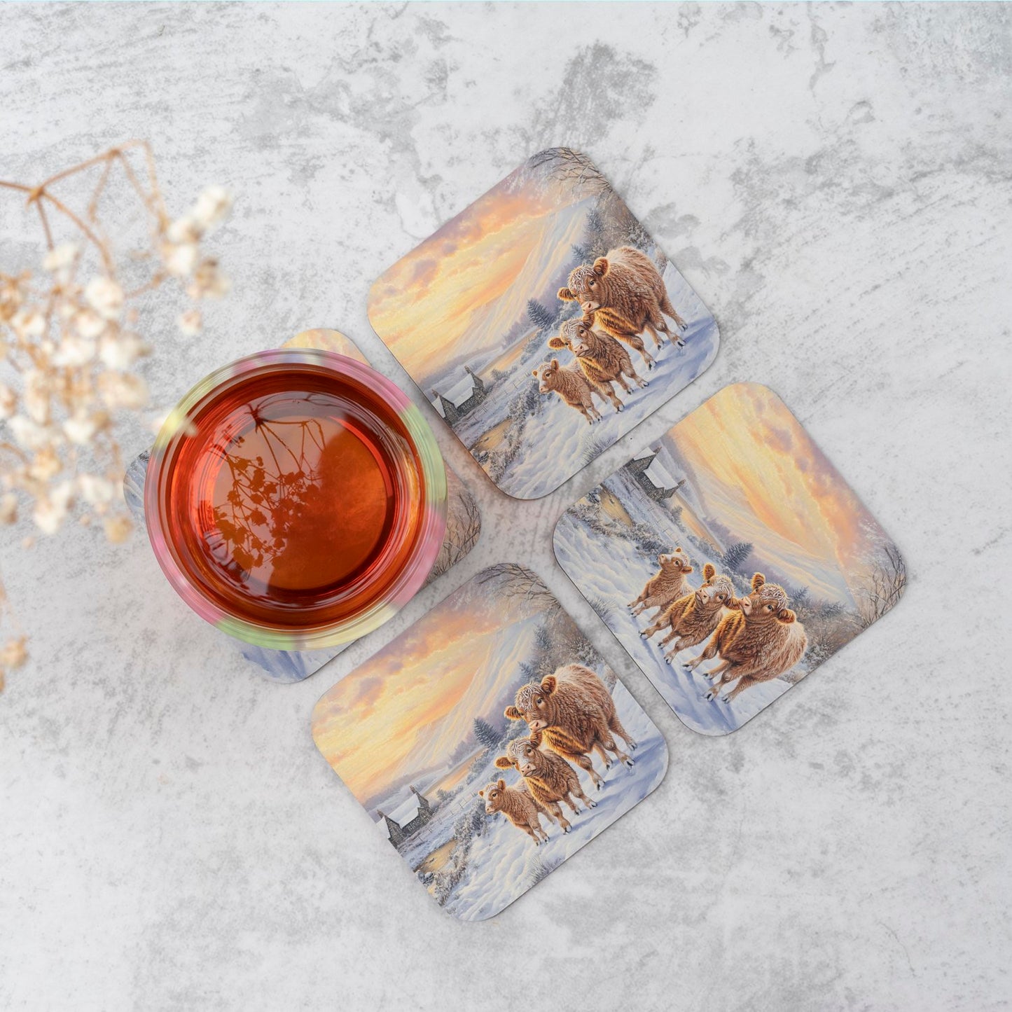 Family Of Highland Cows Coasters