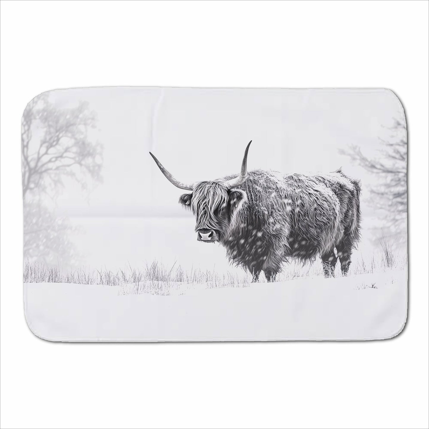 Snowy Black And White Highland Cow Sherpa Blanket