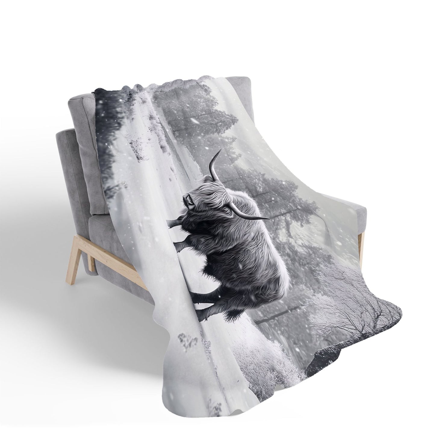 Snow Storm Highland Cow Sherpa Blanket