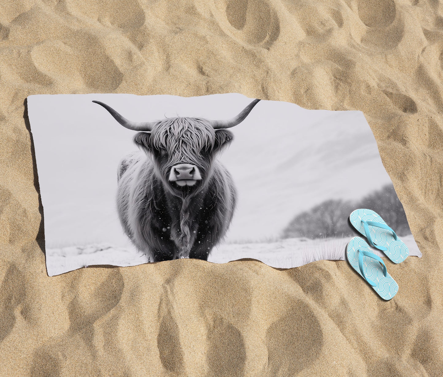 Lone Highland Cow Beach Towel