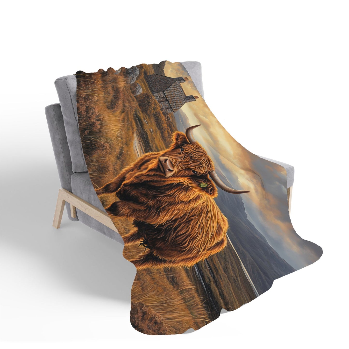Highland Cow And A Cottage Sherpa Blanket