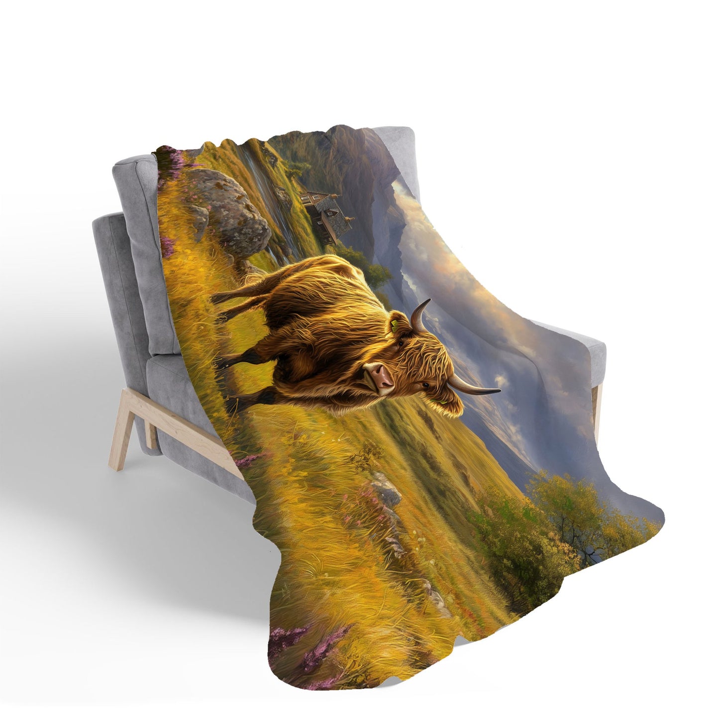 Springtime Highland Cow Sherpa Blanket