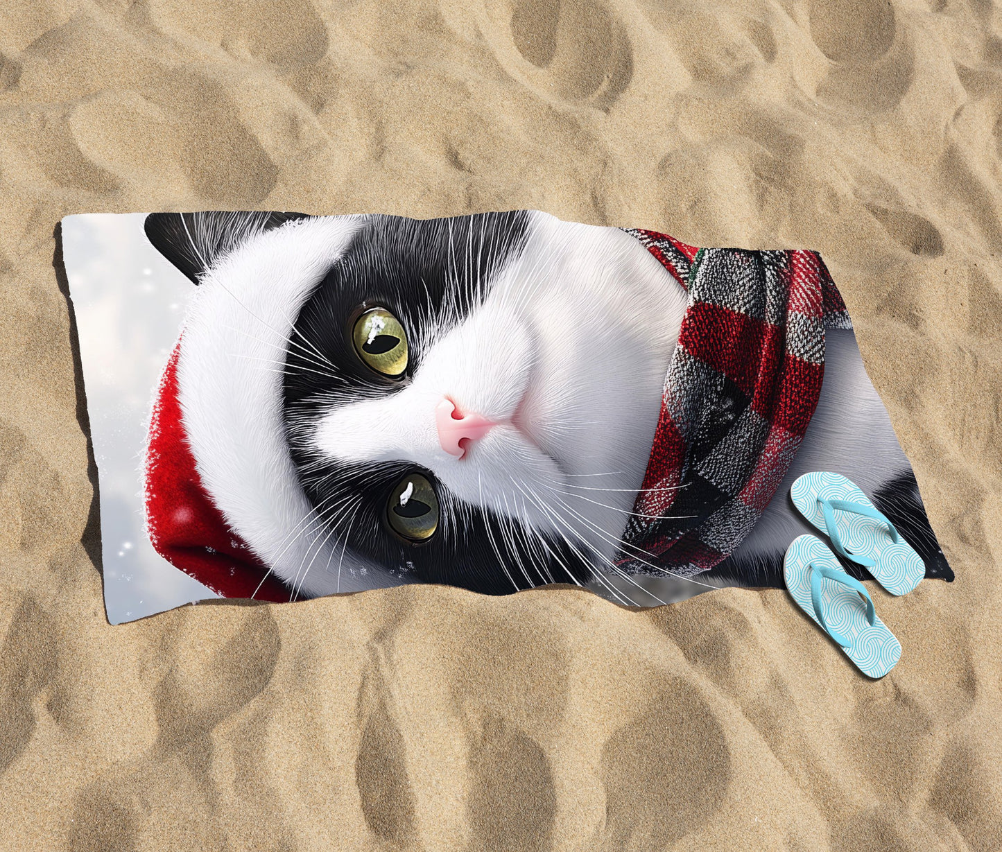 Christmas Black Cat Beach Towel