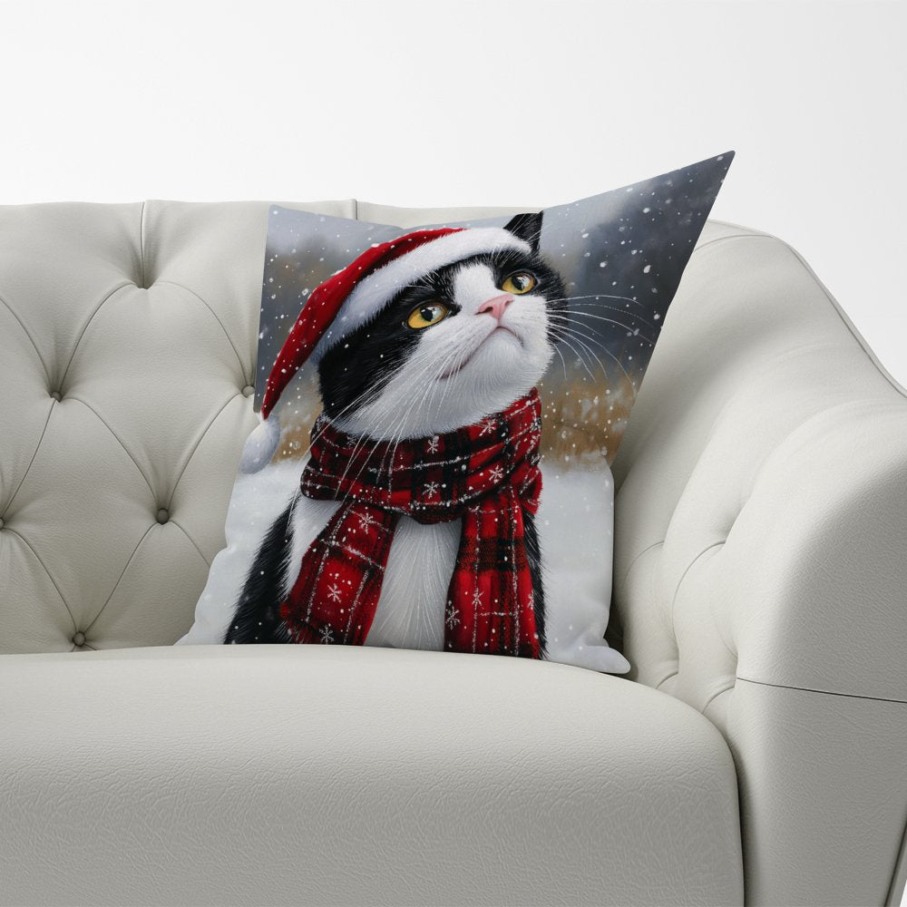 Snowy Christmas Black Cat Cushion