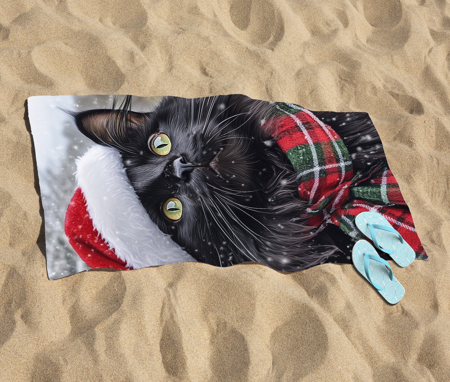 Snowy Christmas Maine Coon Beach Towel