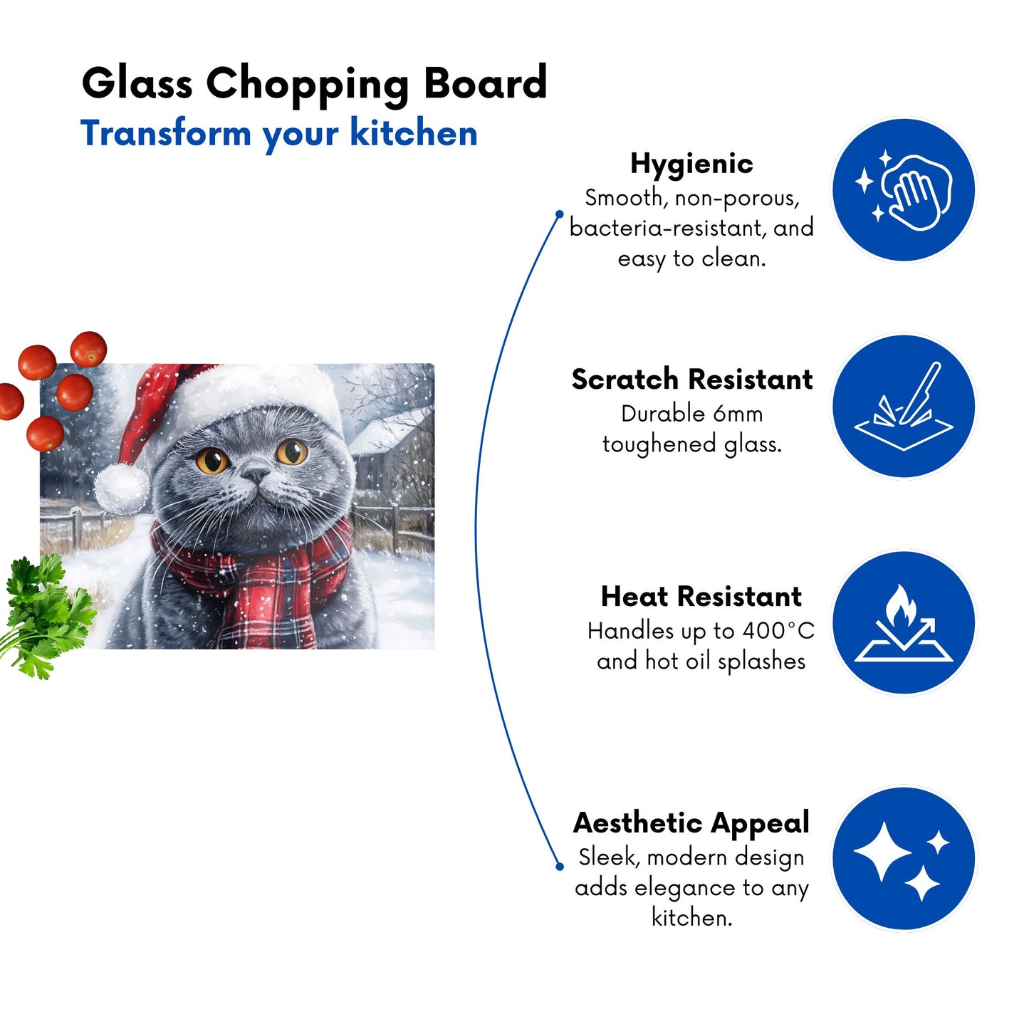 Christmas British Blue Glass Chopping Board