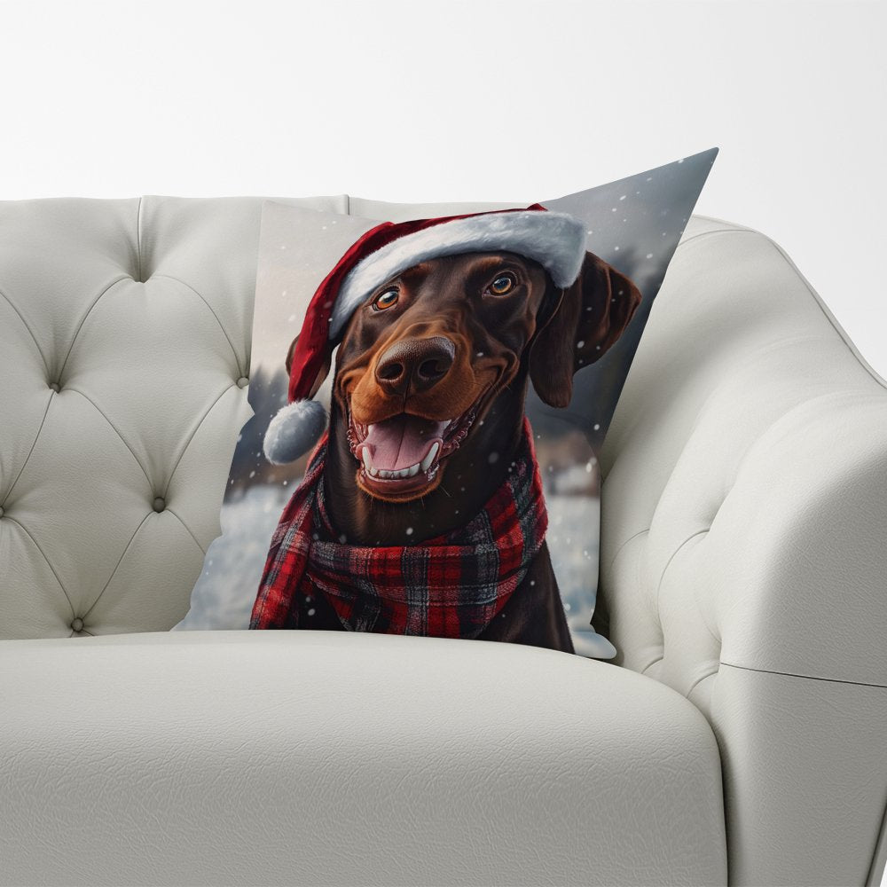 Snowy Christmas Brown Doberman Cushion