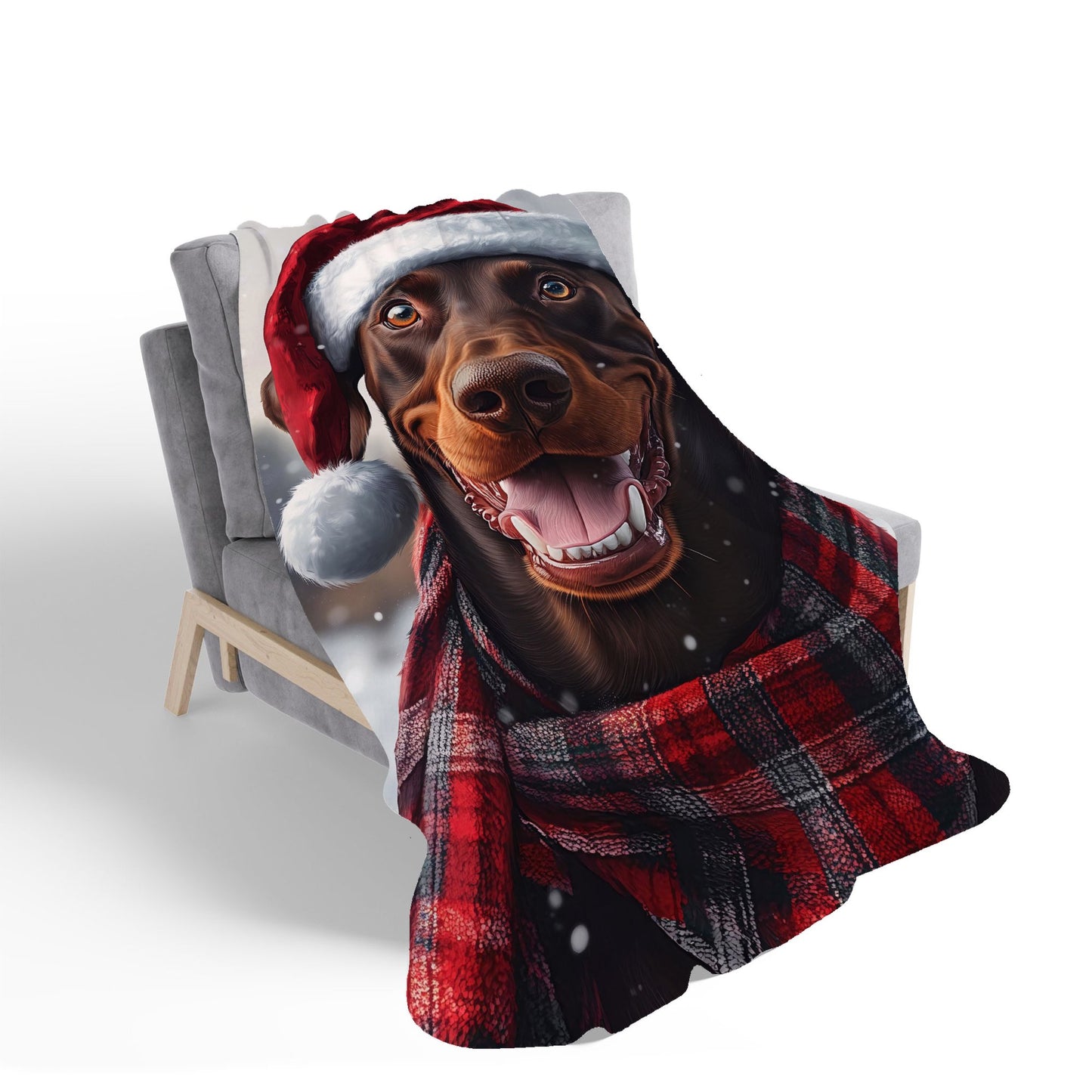 Snowy Christmas Brown Doberman Sherpa Blanket