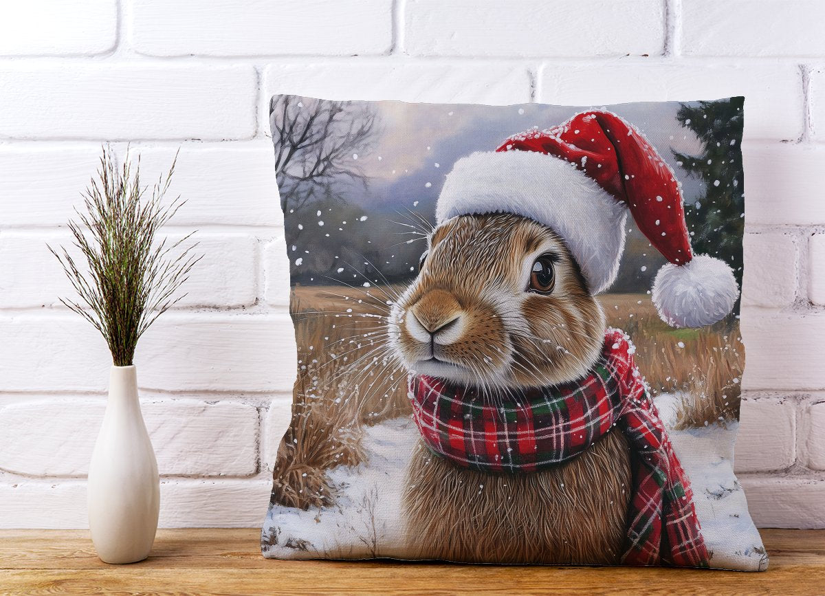 Snowy Christmas Brown Rabbit Cushion
