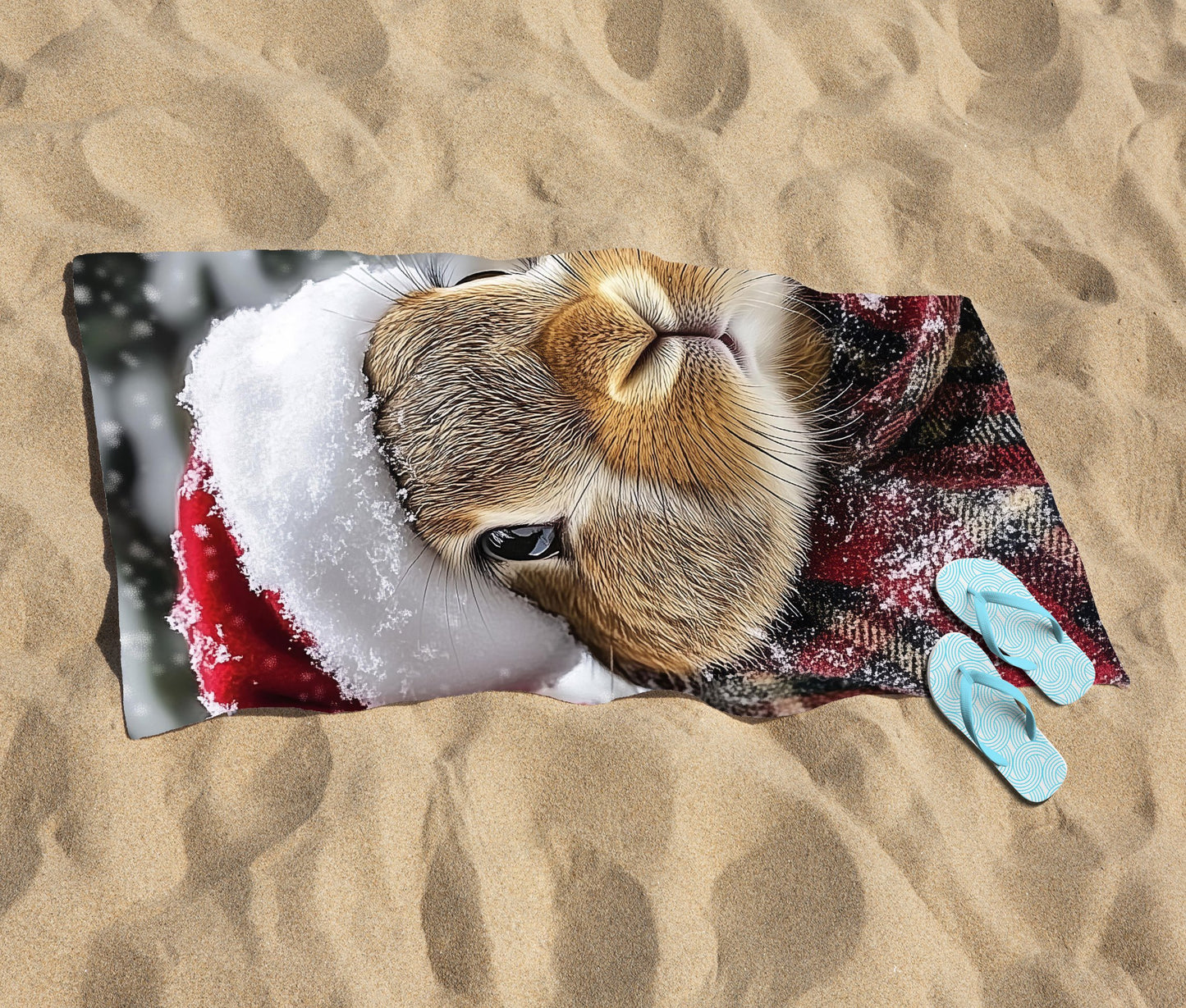 Christmas Brown Rabbit Beach Towel