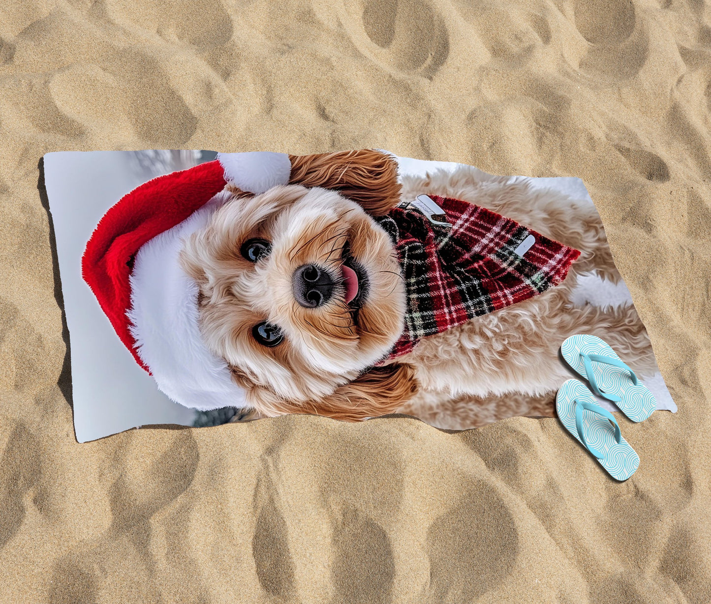 Snowy Christmas Cavapoo Beach Towel