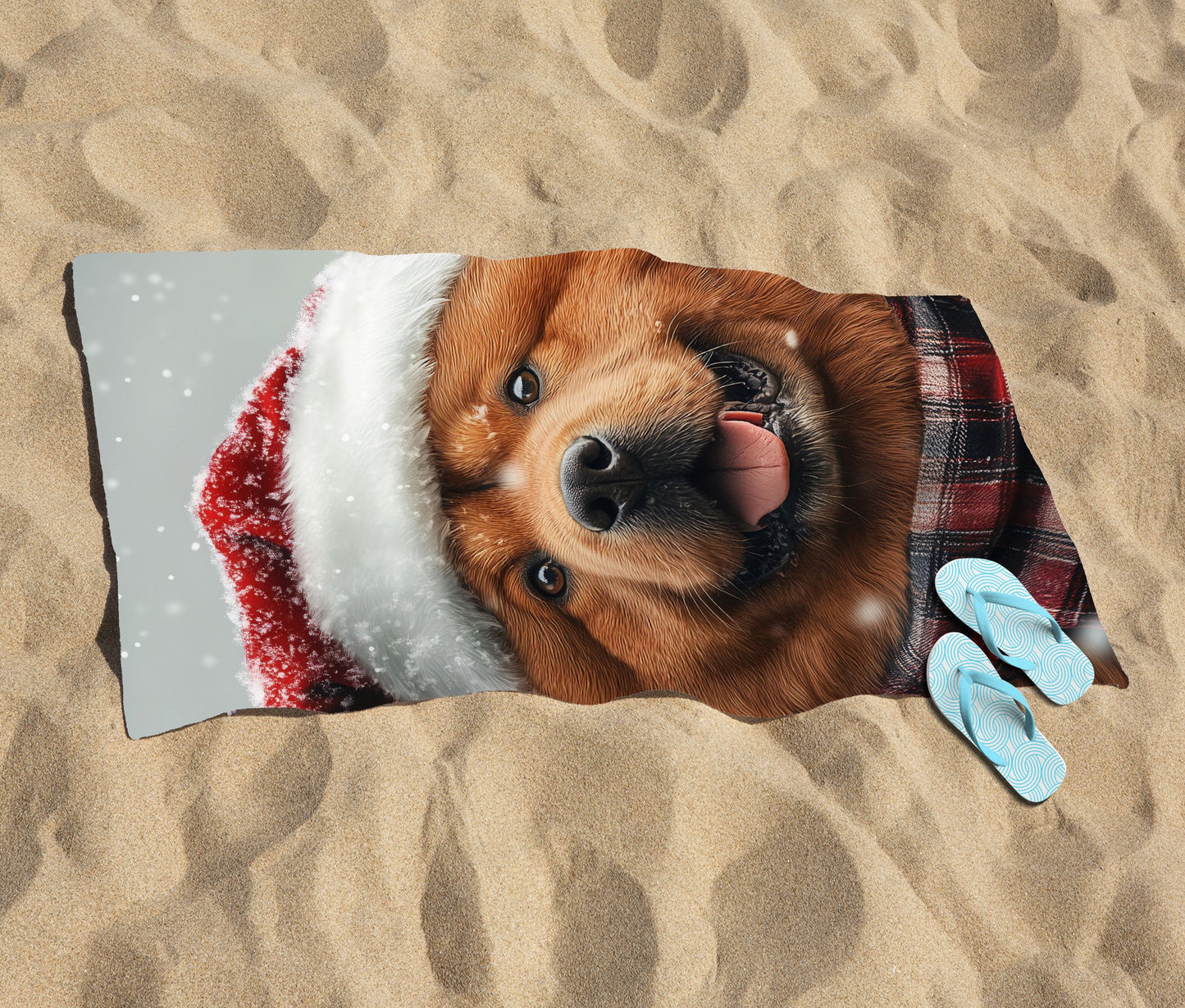 Snowy Christmas Chow Beach Towel