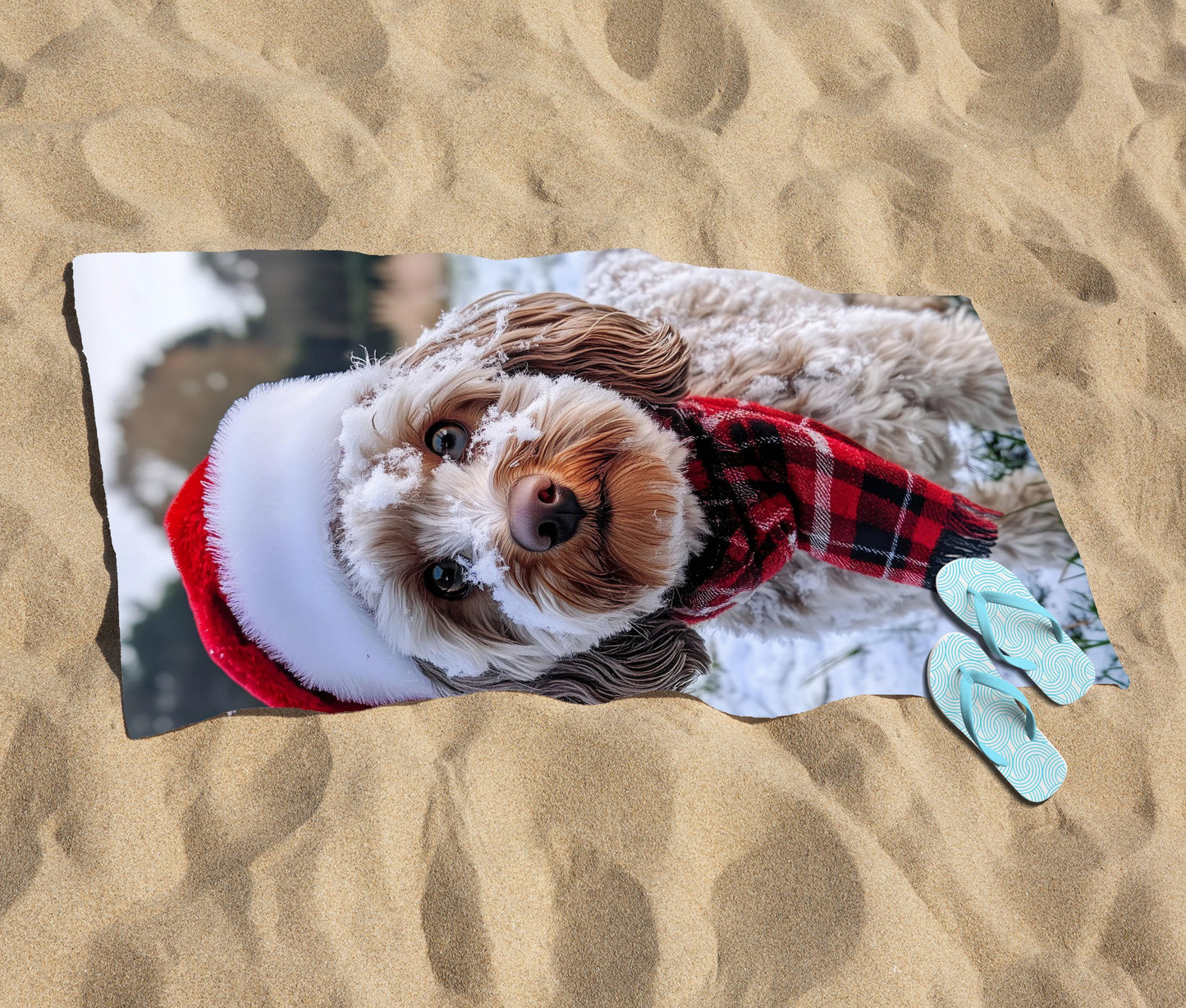 Snowy Christmas Cockapoo Beach Towel