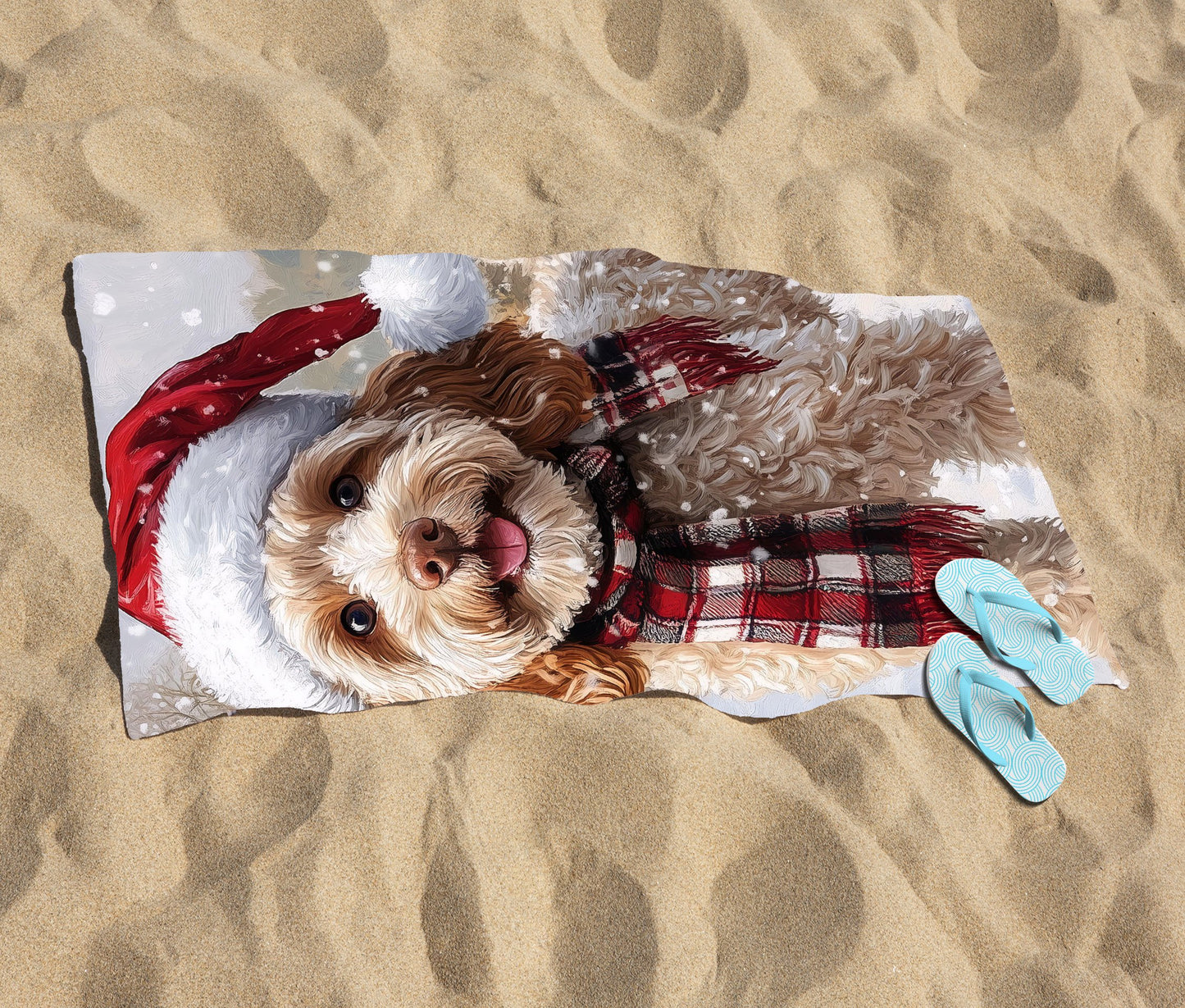 Christmas Cockapoo Dog Beach Towel