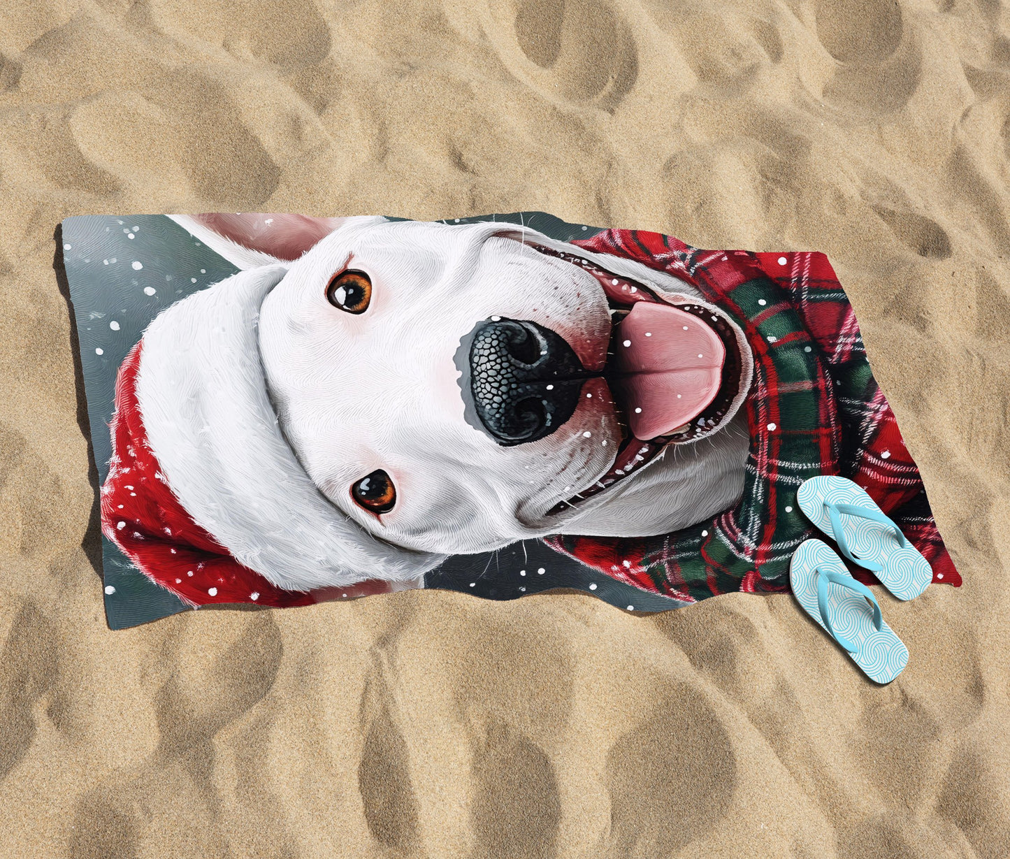 Christmas English Bull Terrier Dog Beach Towel