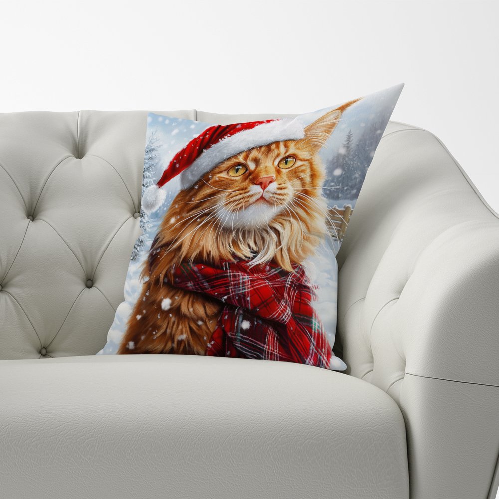 Christmas Ginger Maine Coon Cushion