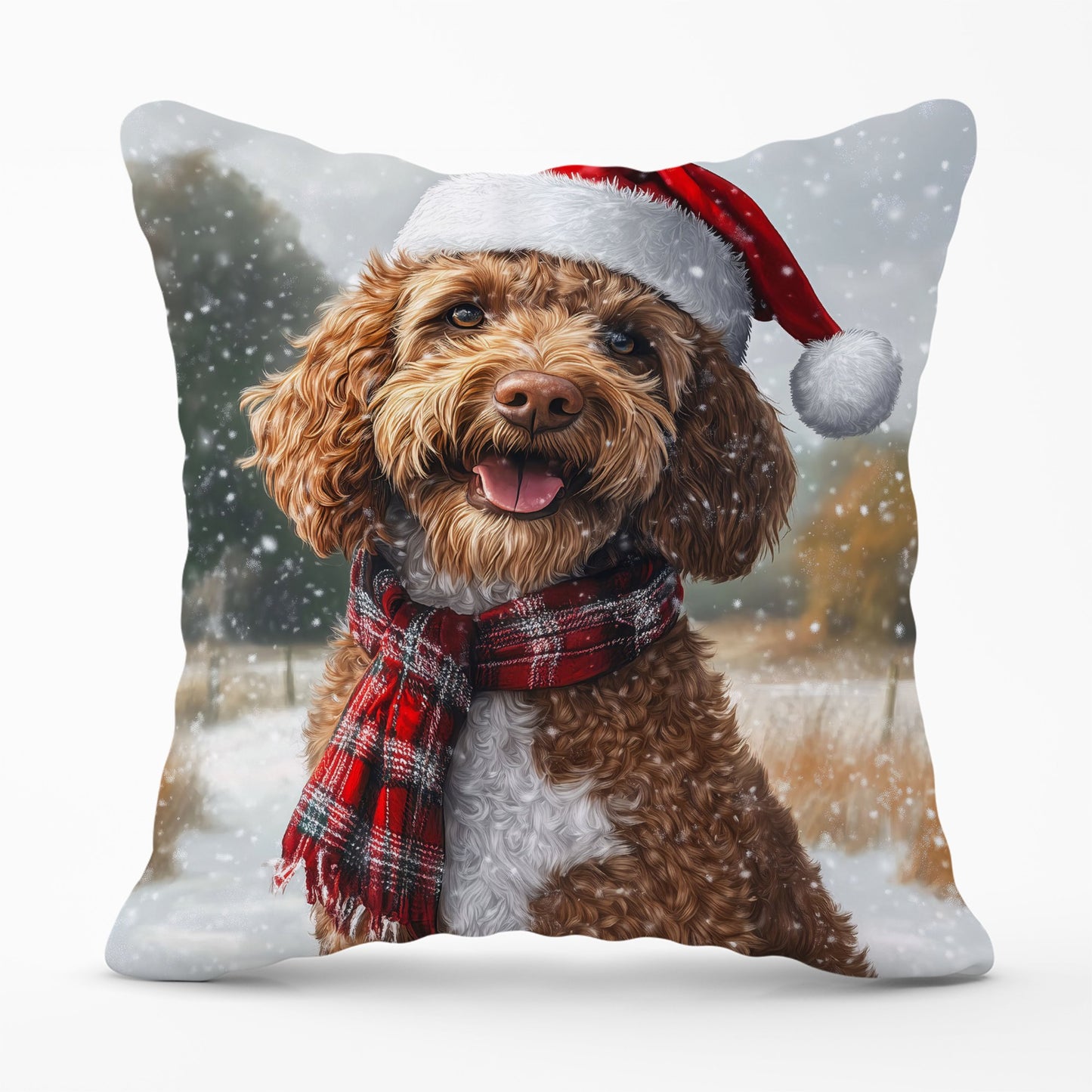 Snowy Christmas Labradoodle Cushion