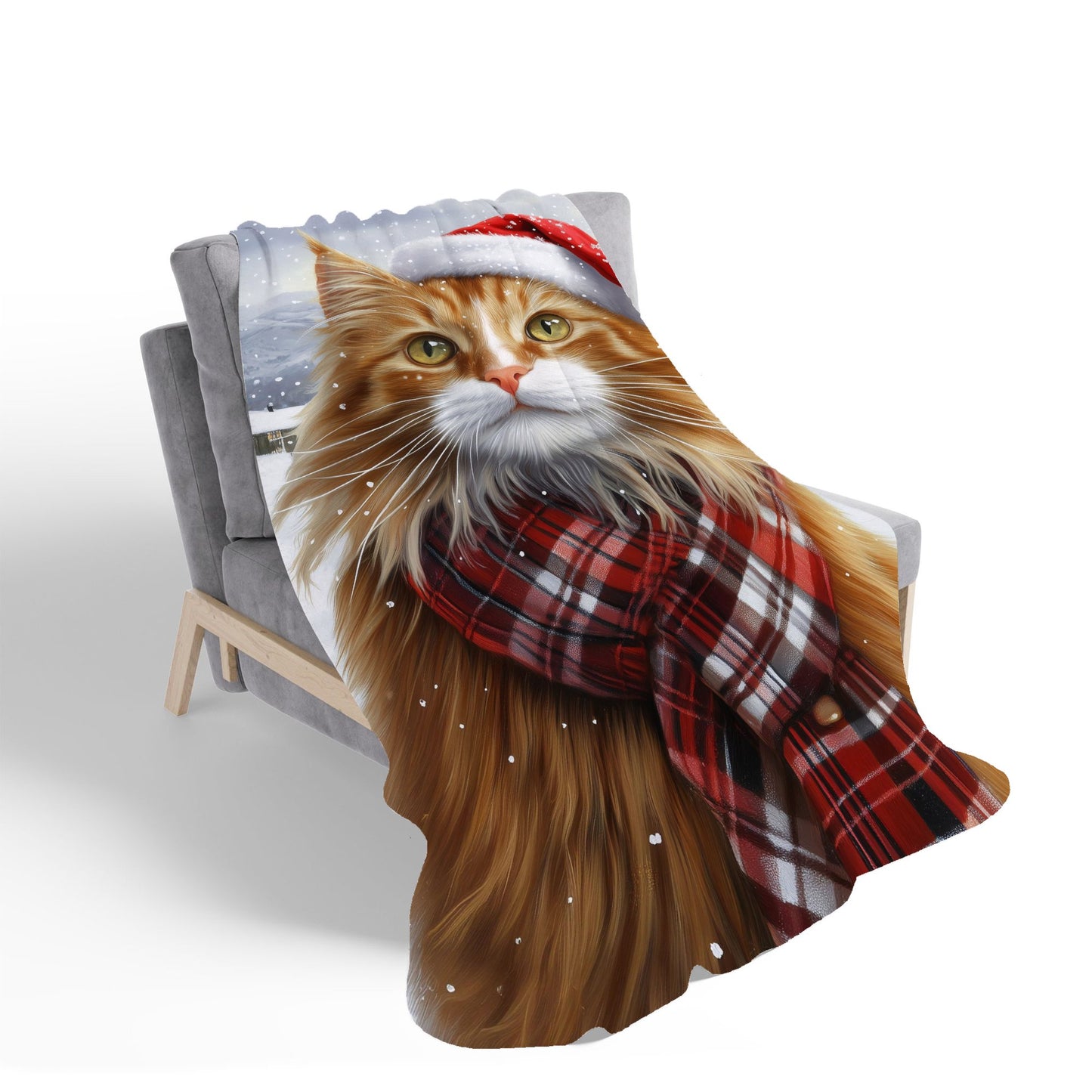 Christmas Ginger Cat Sherpa Blanket
