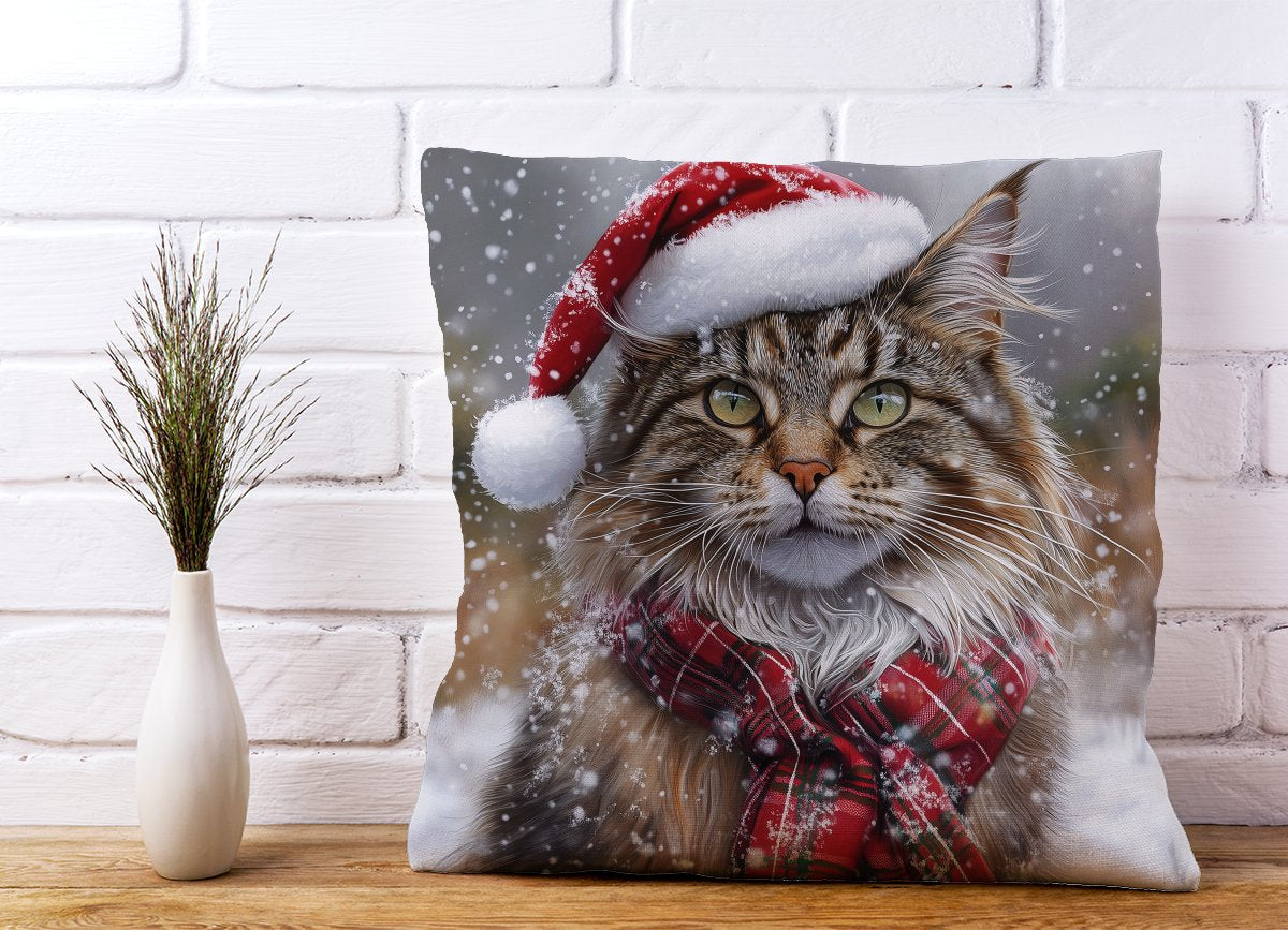 Snowy Christmas Maine Coon Cat Cushion