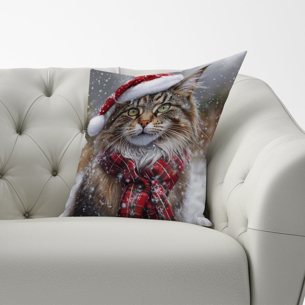 Snowy Christmas Maine Coon Cat Cushion