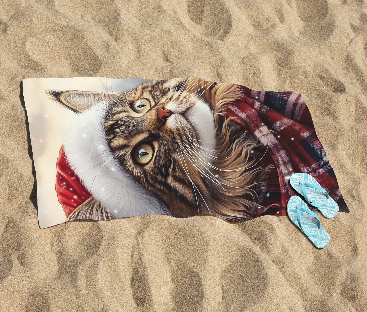 Christmas Maine Coon Beach Towel