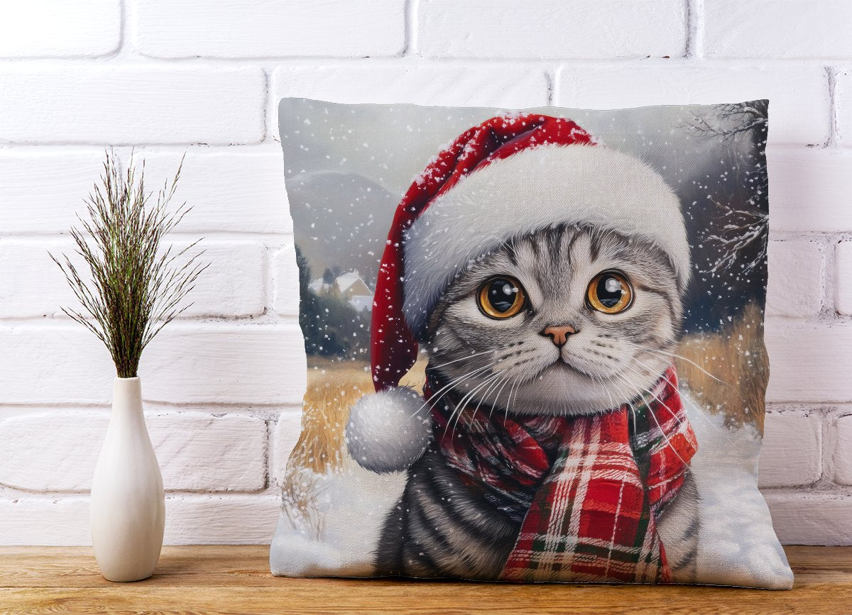 Snowy Christmas Scottish Fold Cat Cushion