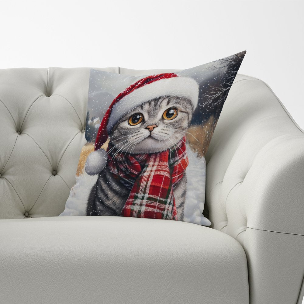 Snowy Christmas Scottish Fold Cat Cushion