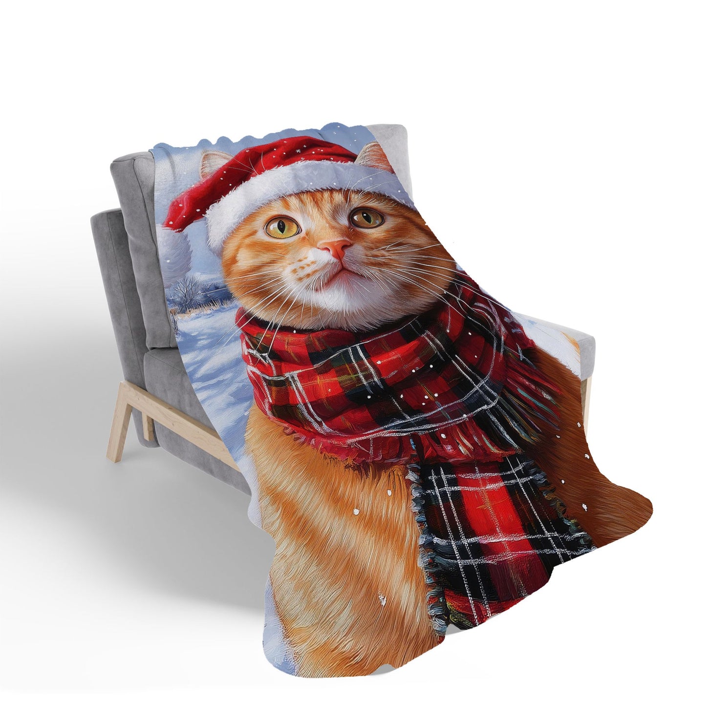 Christmas Ginger ShorthairCat Sherpa Blanket